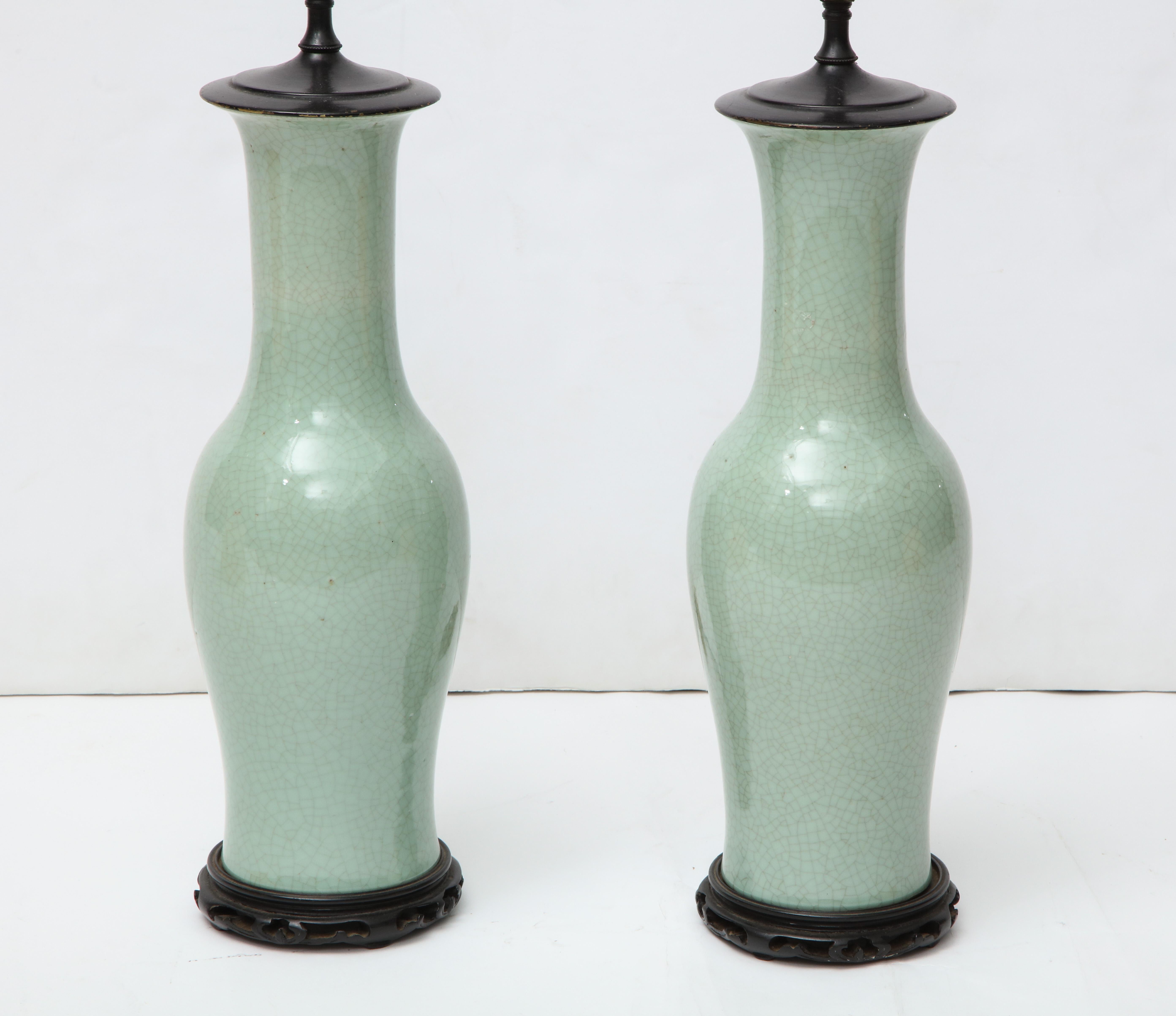Pair of 19th Century Chinese Celadon Lamps 2