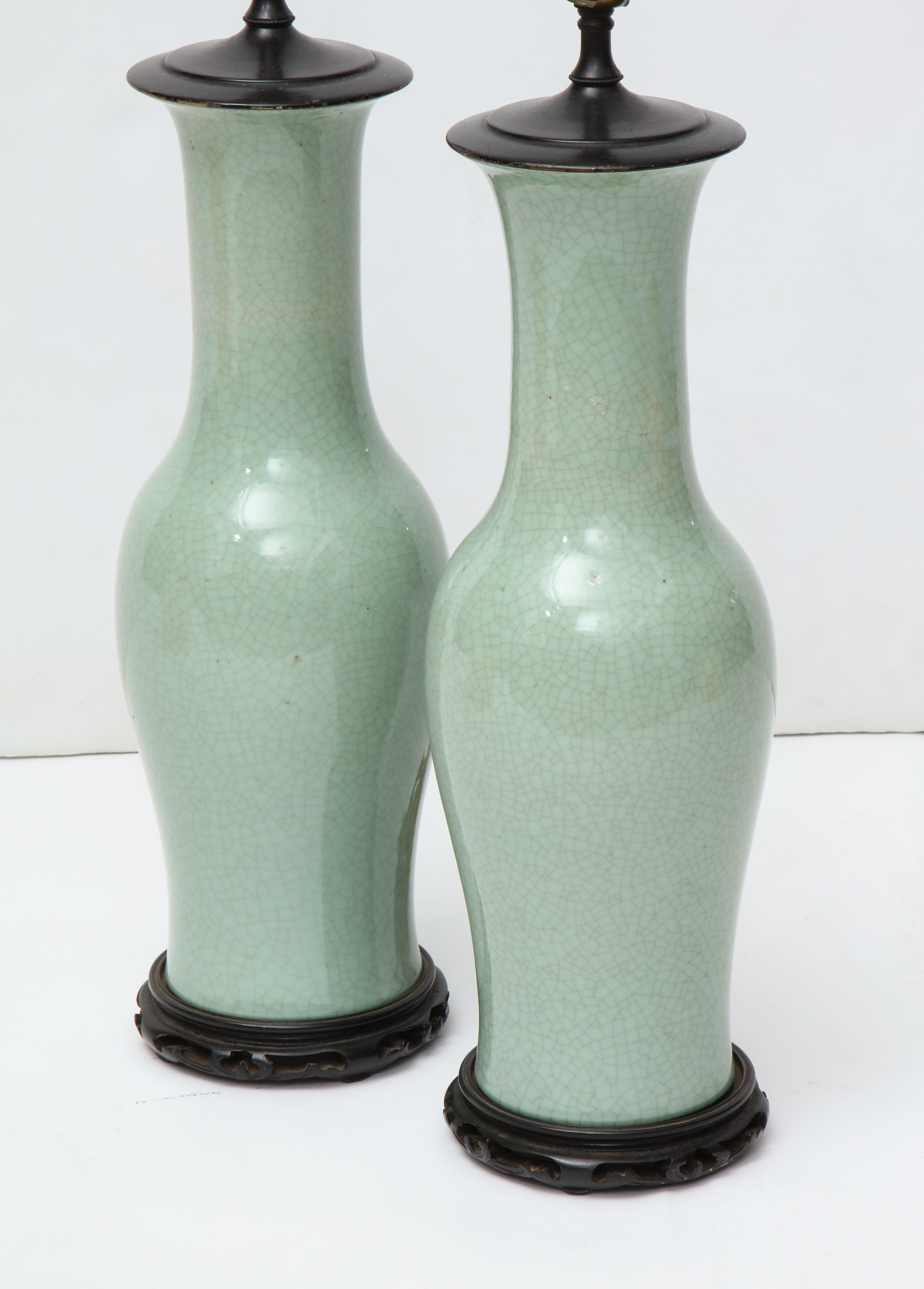 Pair of 19th Century Chinese Celadon Lamps 3