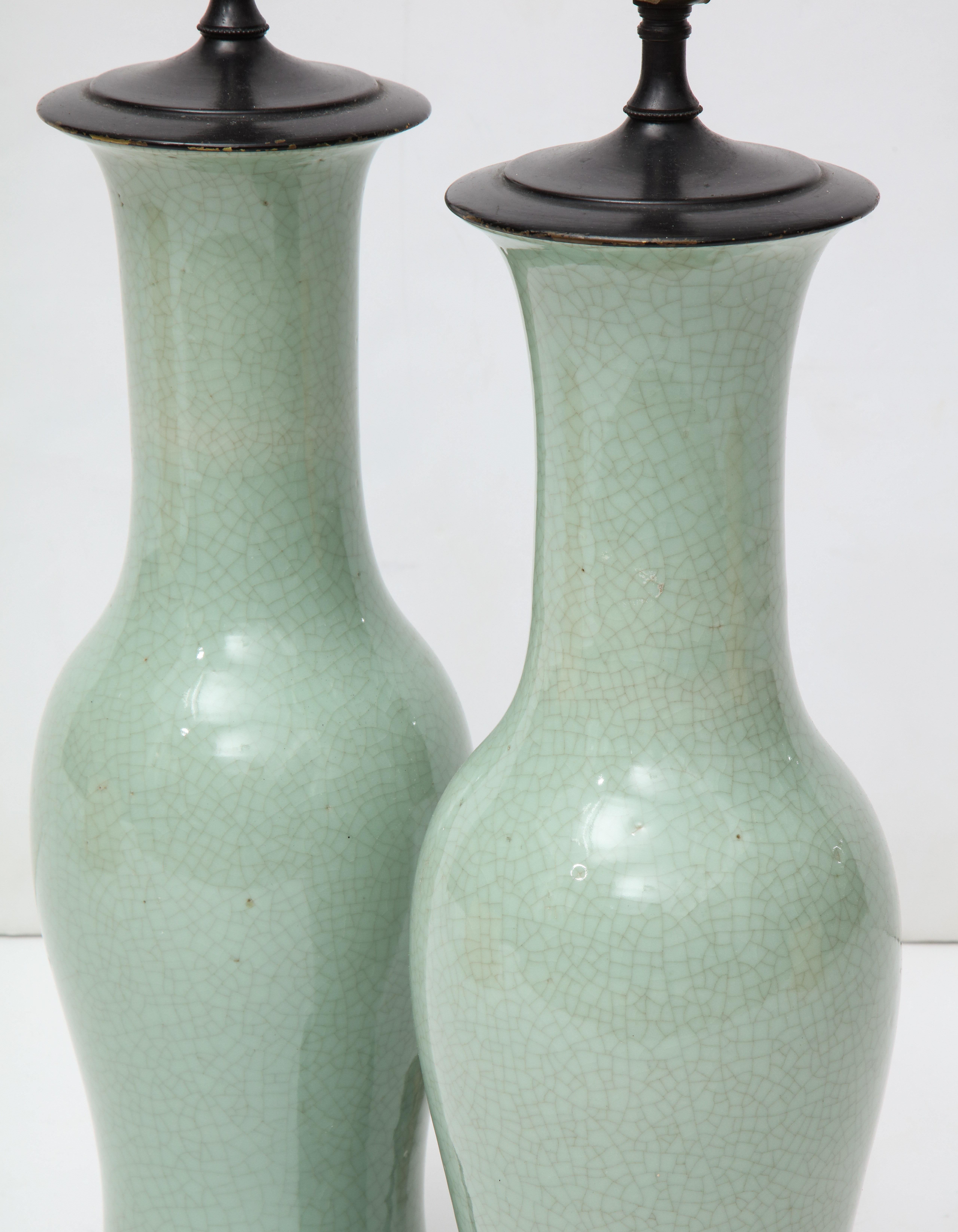 Pair of 19th Century Chinese Celadon Lamps 4