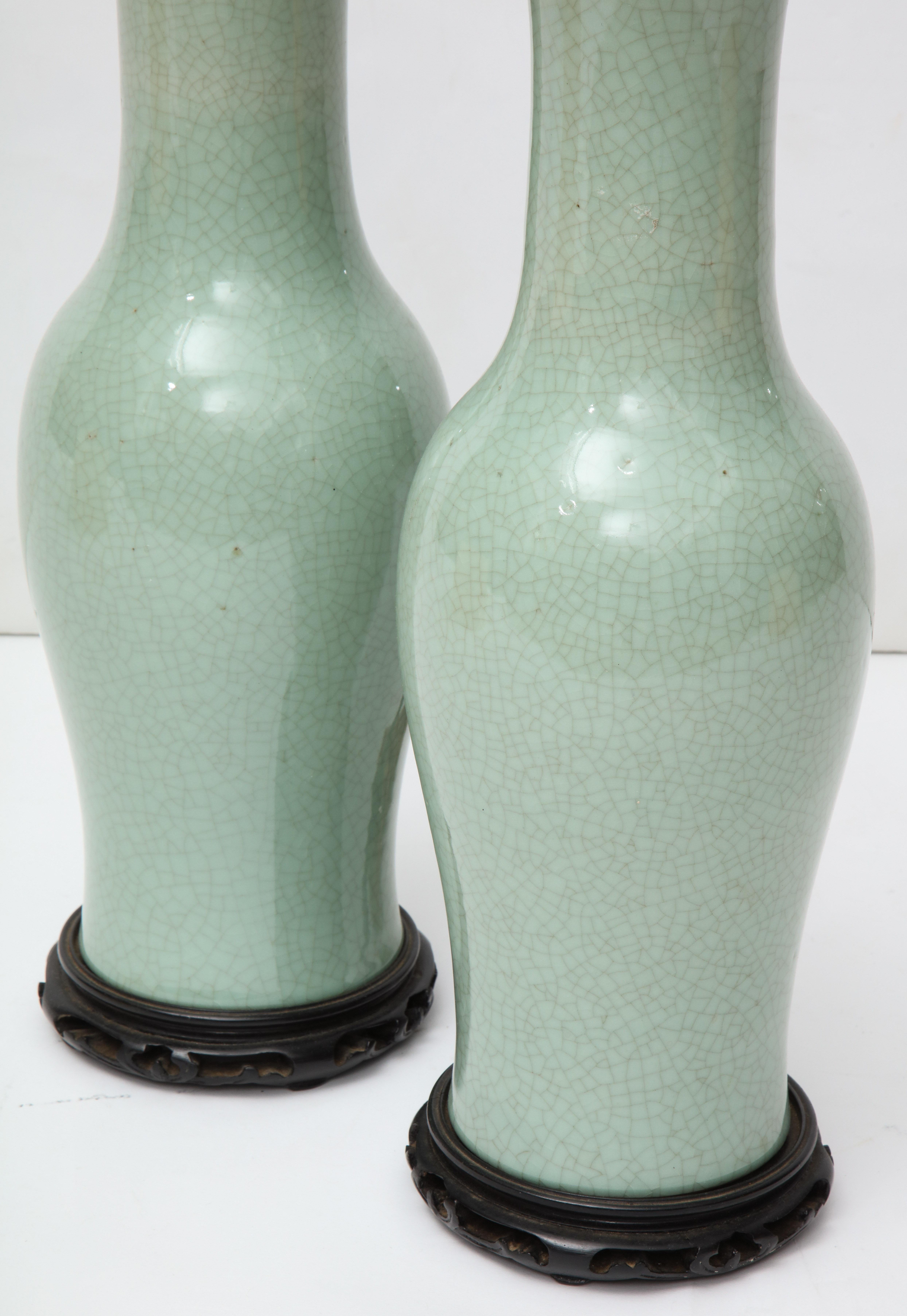 Pair of 19th Century Chinese Celadon Lamps 5