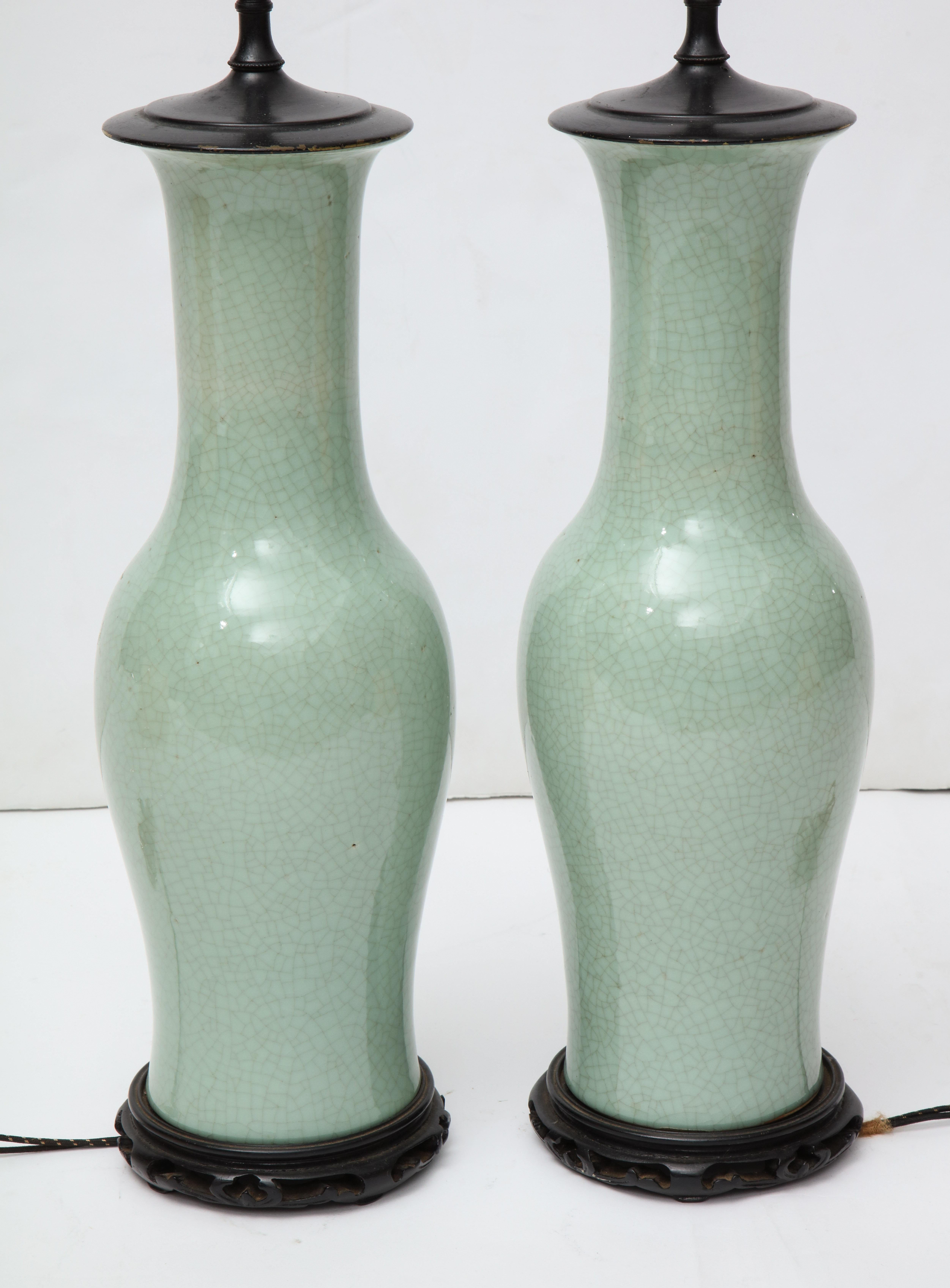 Pair of 19th Century Chinese Celadon Lamps 7