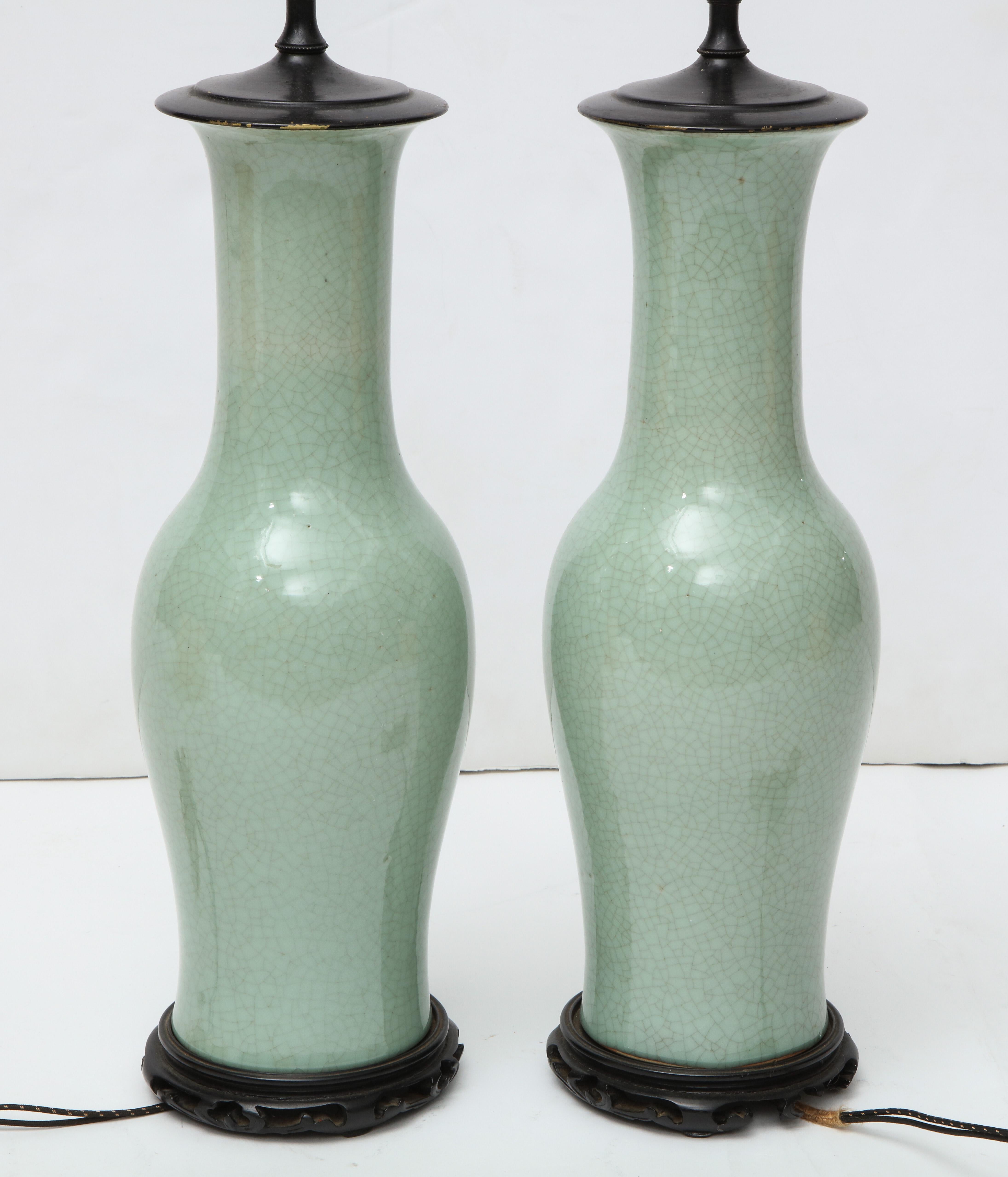 Pair of 19th Century Chinese Celadon Lamps 9