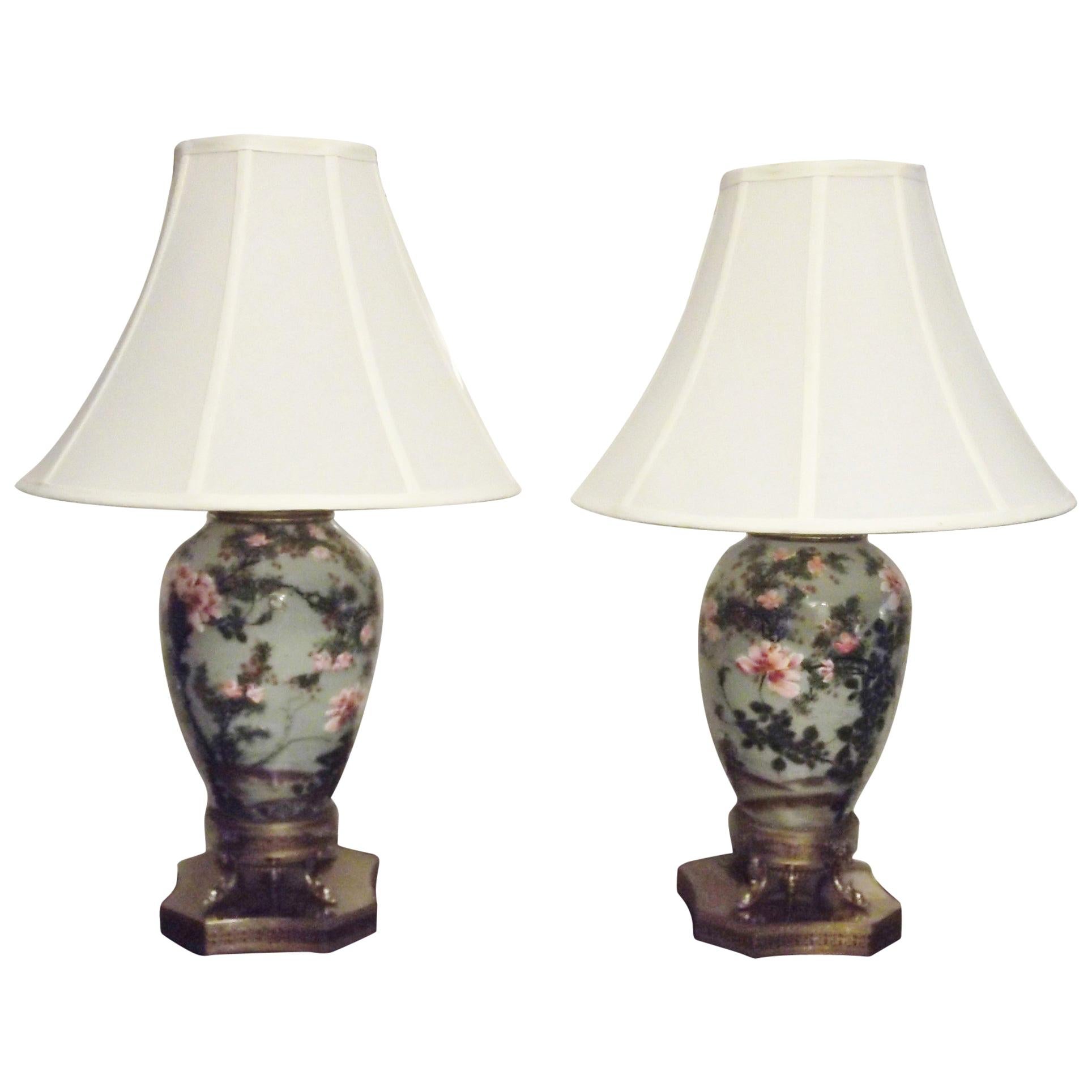 Pair of 19th Century Chinese Celadon Porcelain Lamps