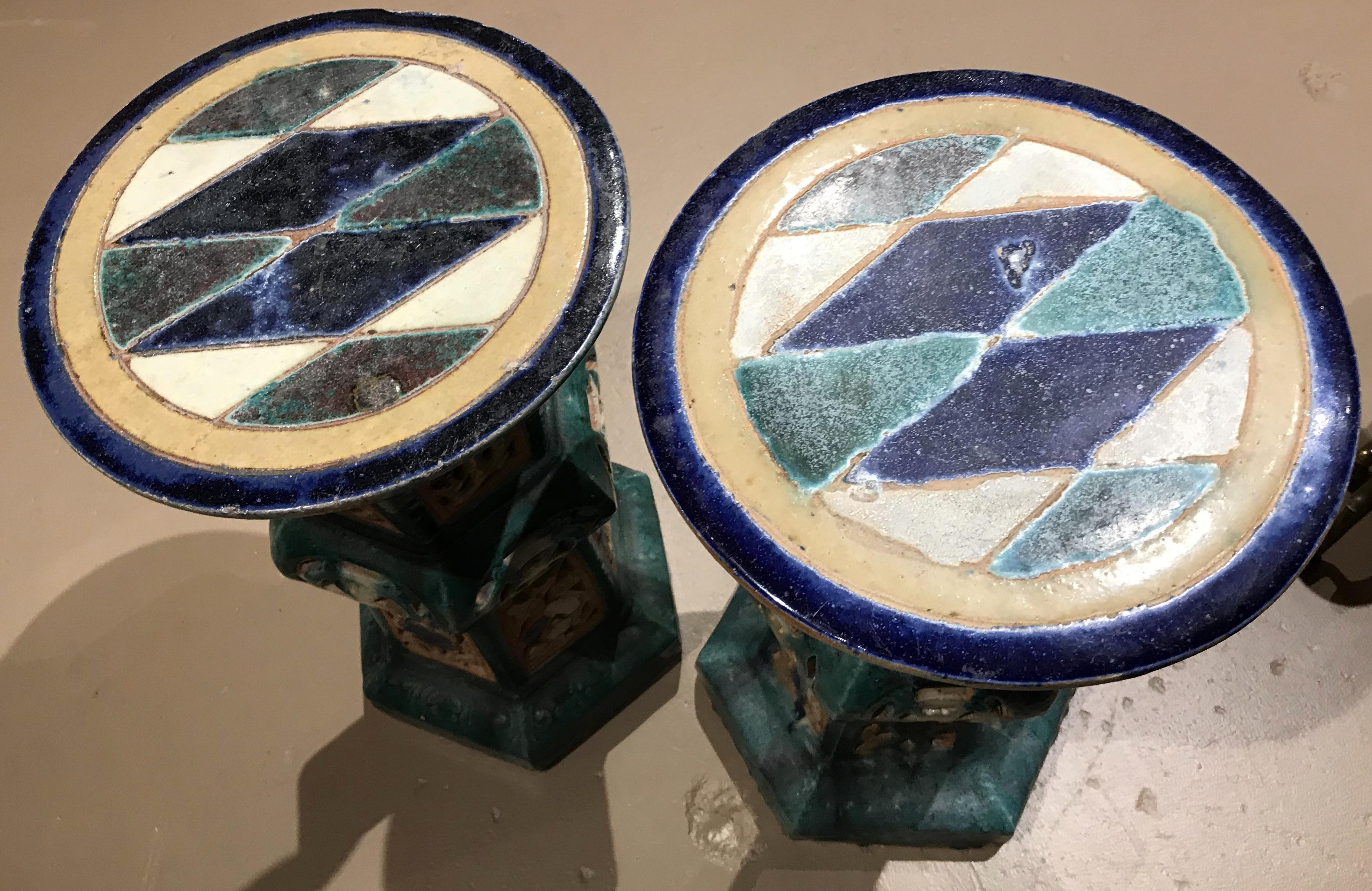 Pair of 19th Century Chinese Ceramic Reticulated Garden Pedestals or Stands In Good Condition In Milford, NH