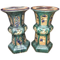 Antique Pair of 19th Century Chinese Ceramic Reticulated Garden Pedestals or Stands