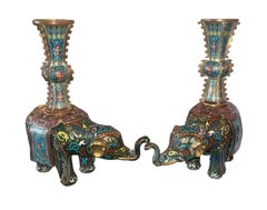 Pair of 19th Century Chinese Cloisonné Elephant Gu Vases
