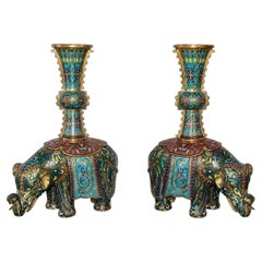 Pair of 19th Century Chinese Cloisonné Elephant Gu Vases