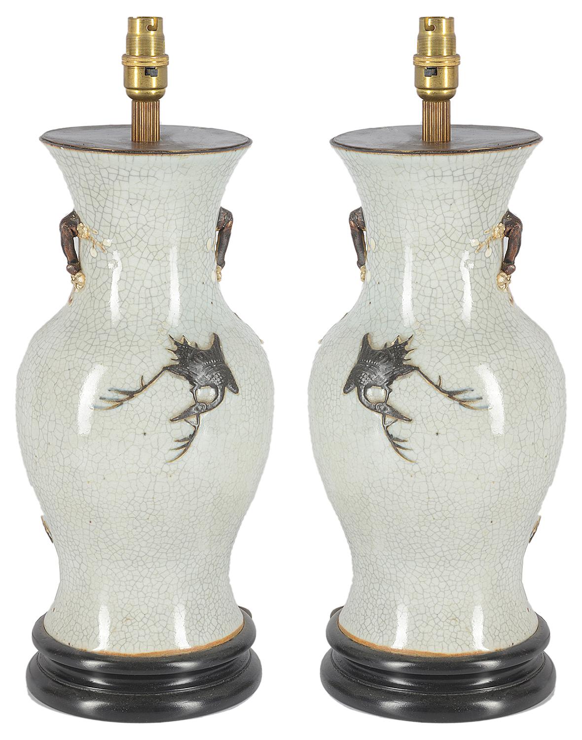 Pair of 19th Century Chinese Crackleware Vases or Lamps In Good Condition In Brighton, Sussex