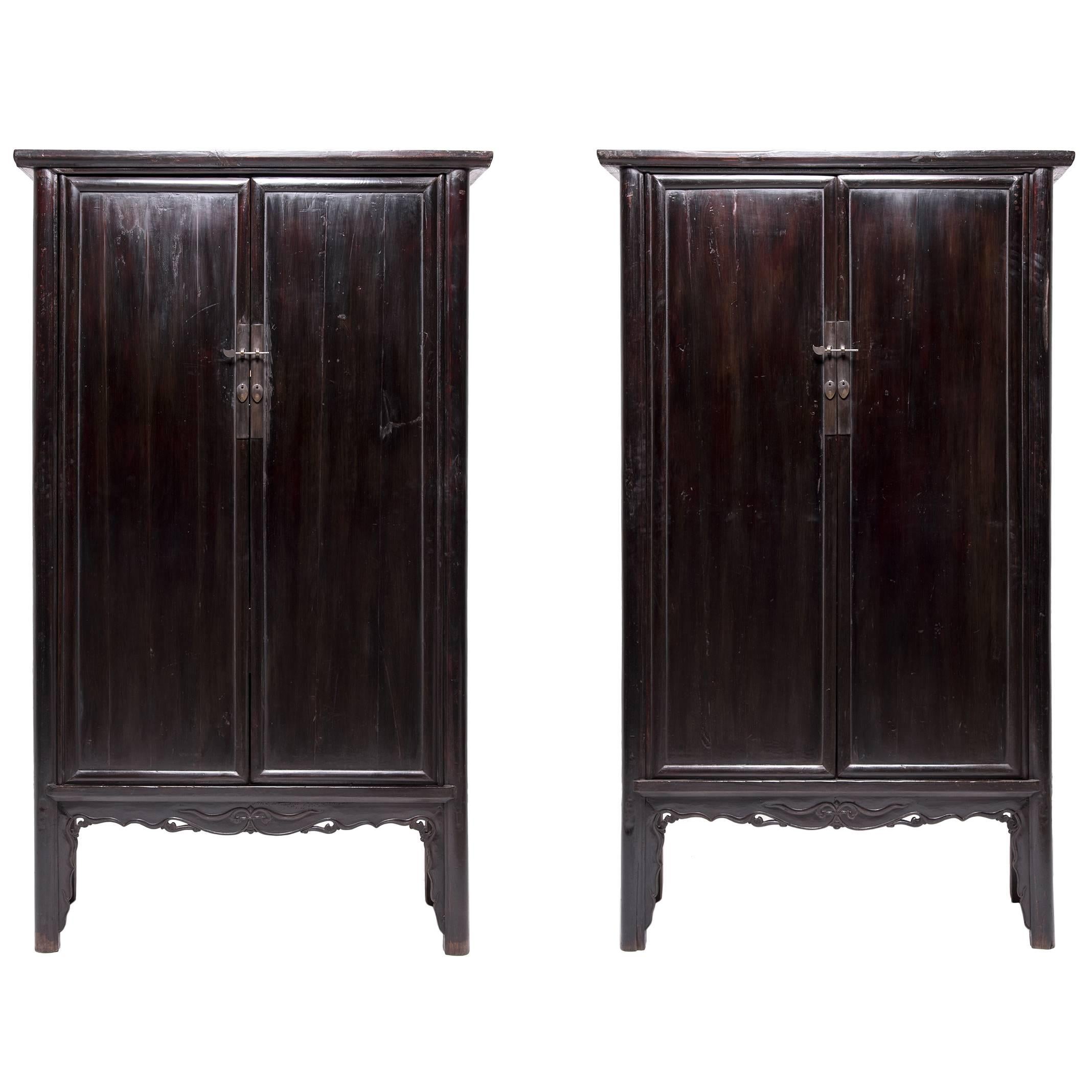 Pair of 19th Century Chinese Cusped Apron Scholars' Cabinets