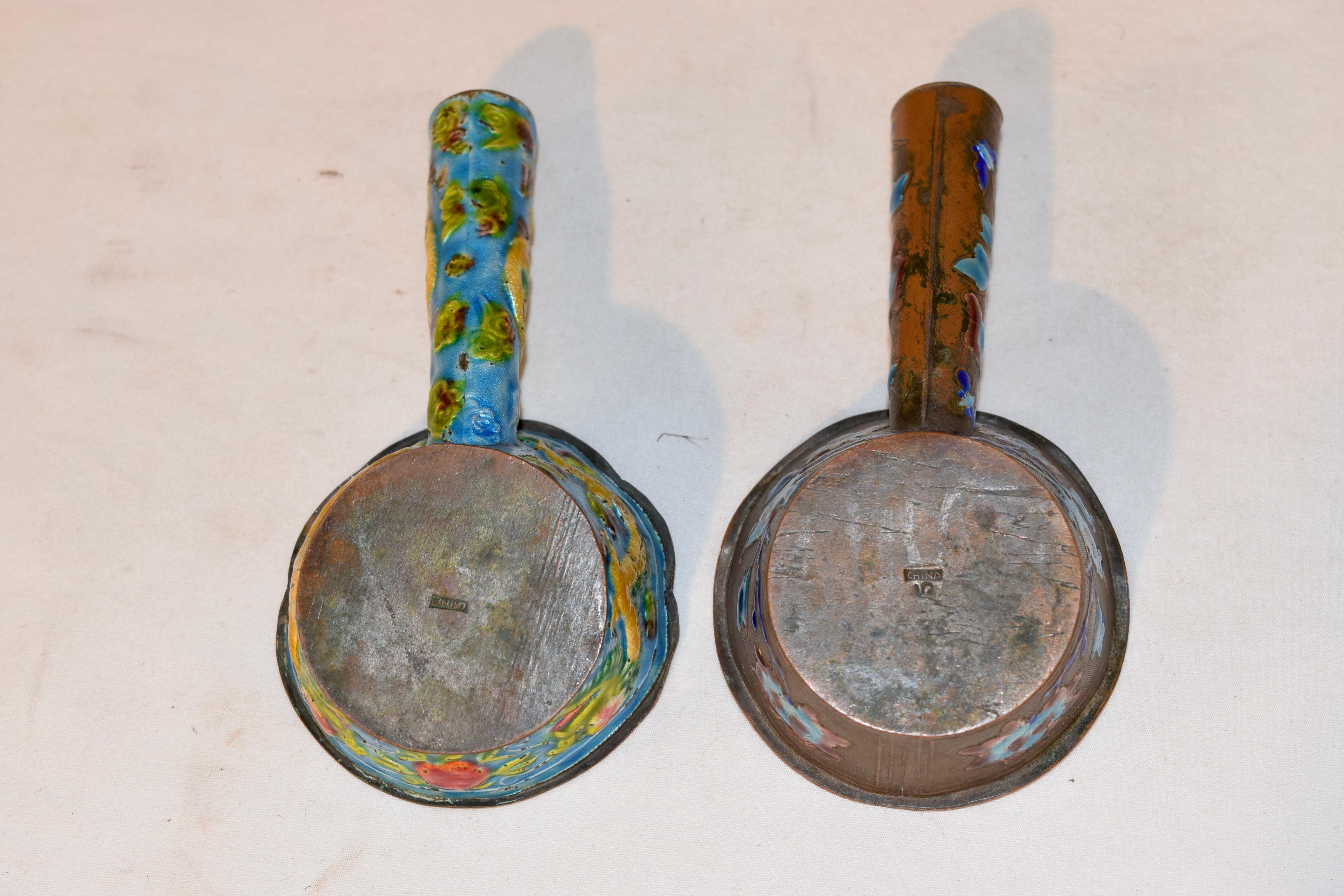 Metal Pair of 19th Century Chinese Enameled Ladles