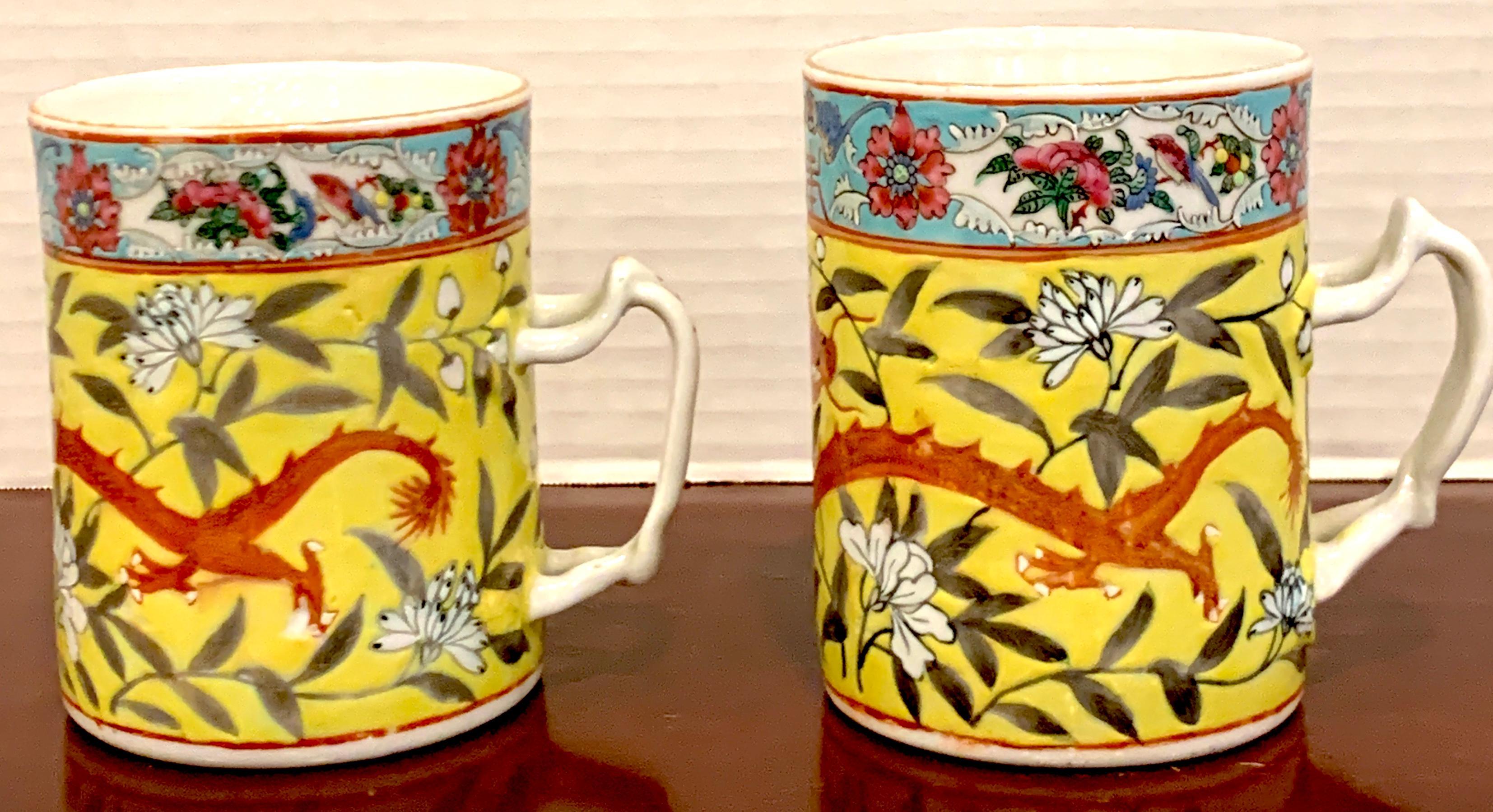 Pair of 19th Century Chinese Export Famille Verte Yellow Dragon Motif Mugs For Sale 1