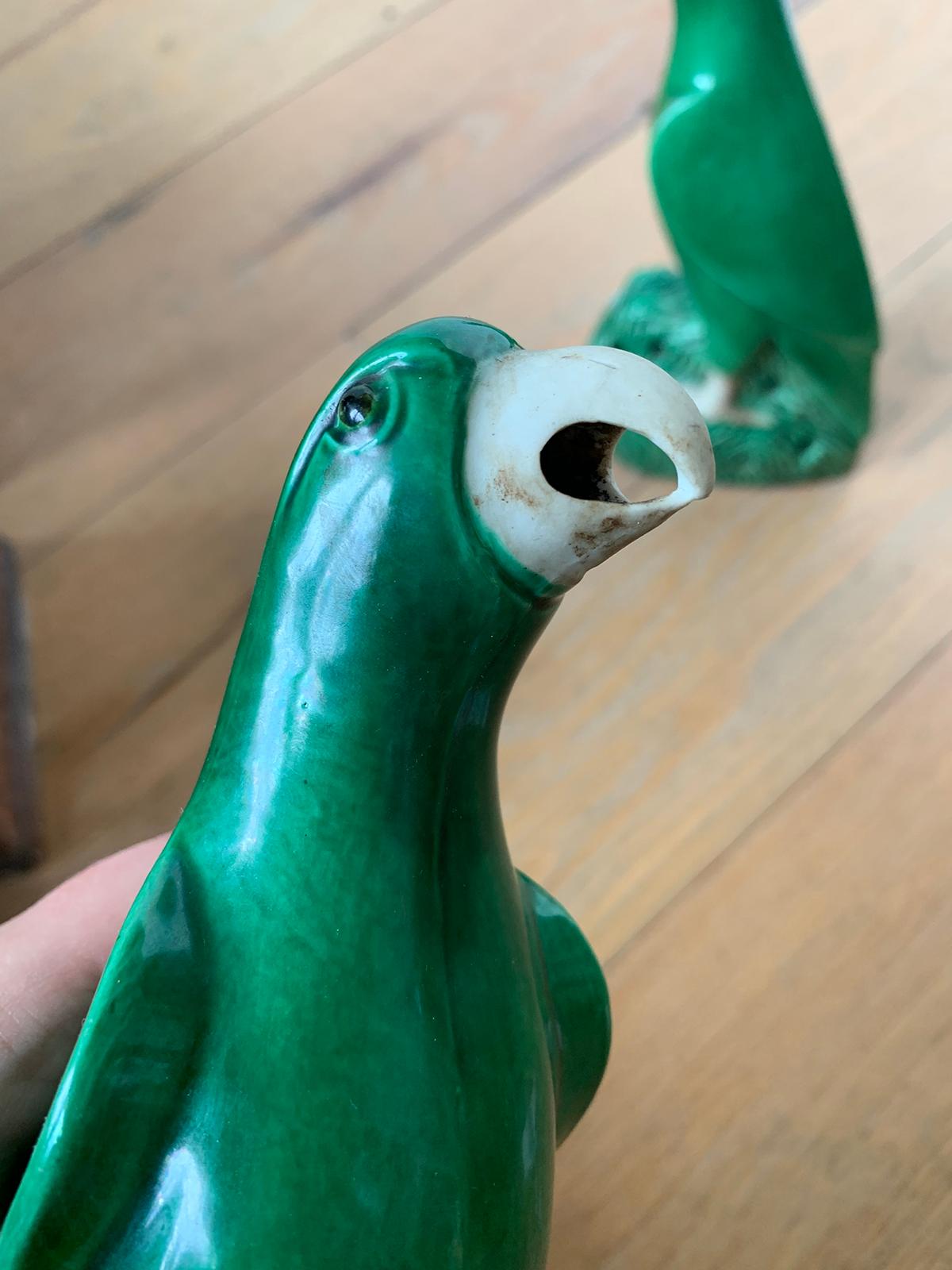 Pair of 19th Century Chinese Export Green Glazed Porcelain Parrots, Unmarked For Sale 10