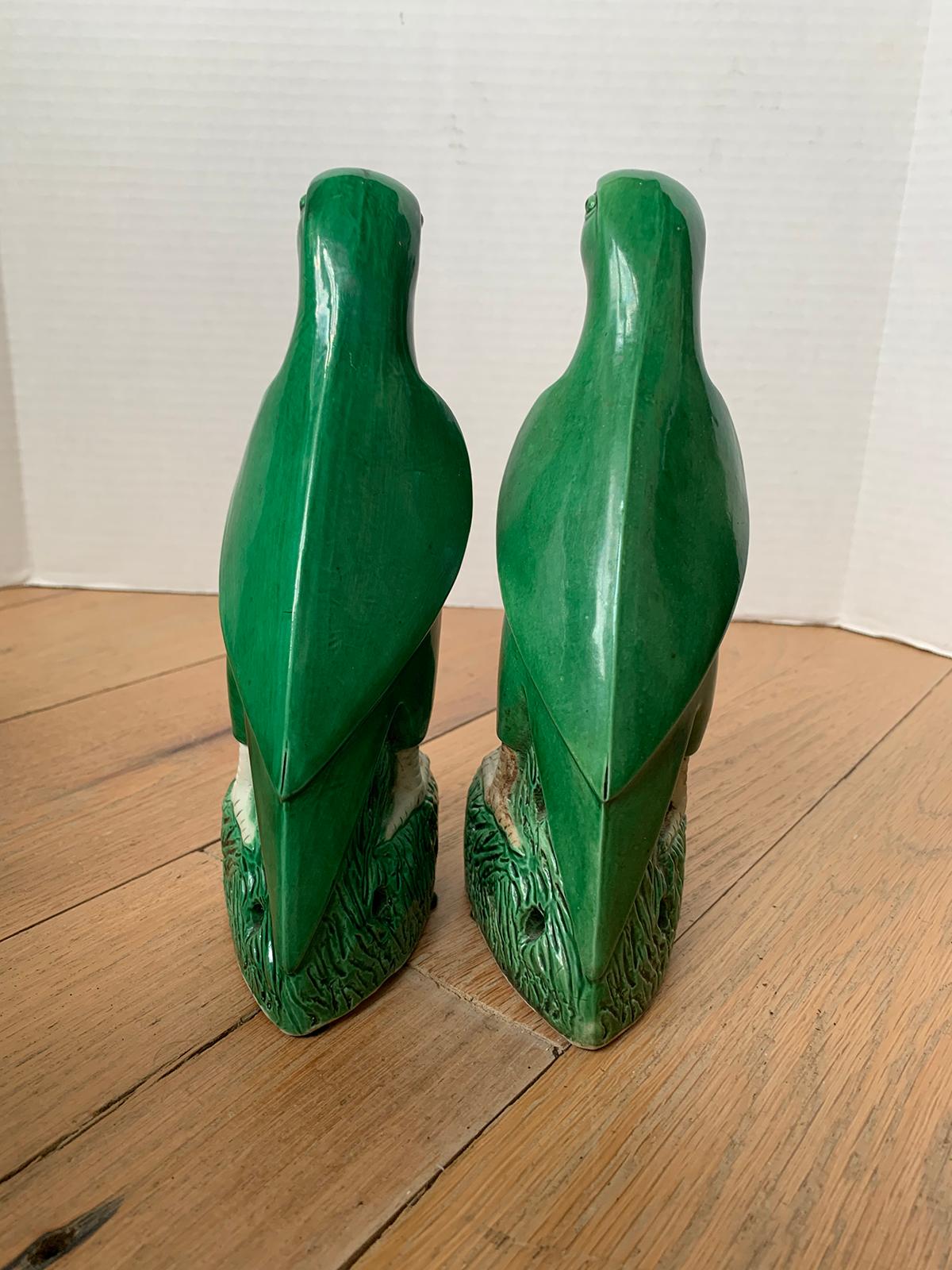 Pair of 19th Century Chinese Export Green Glazed Porcelain Parrots, Unmarked For Sale 2