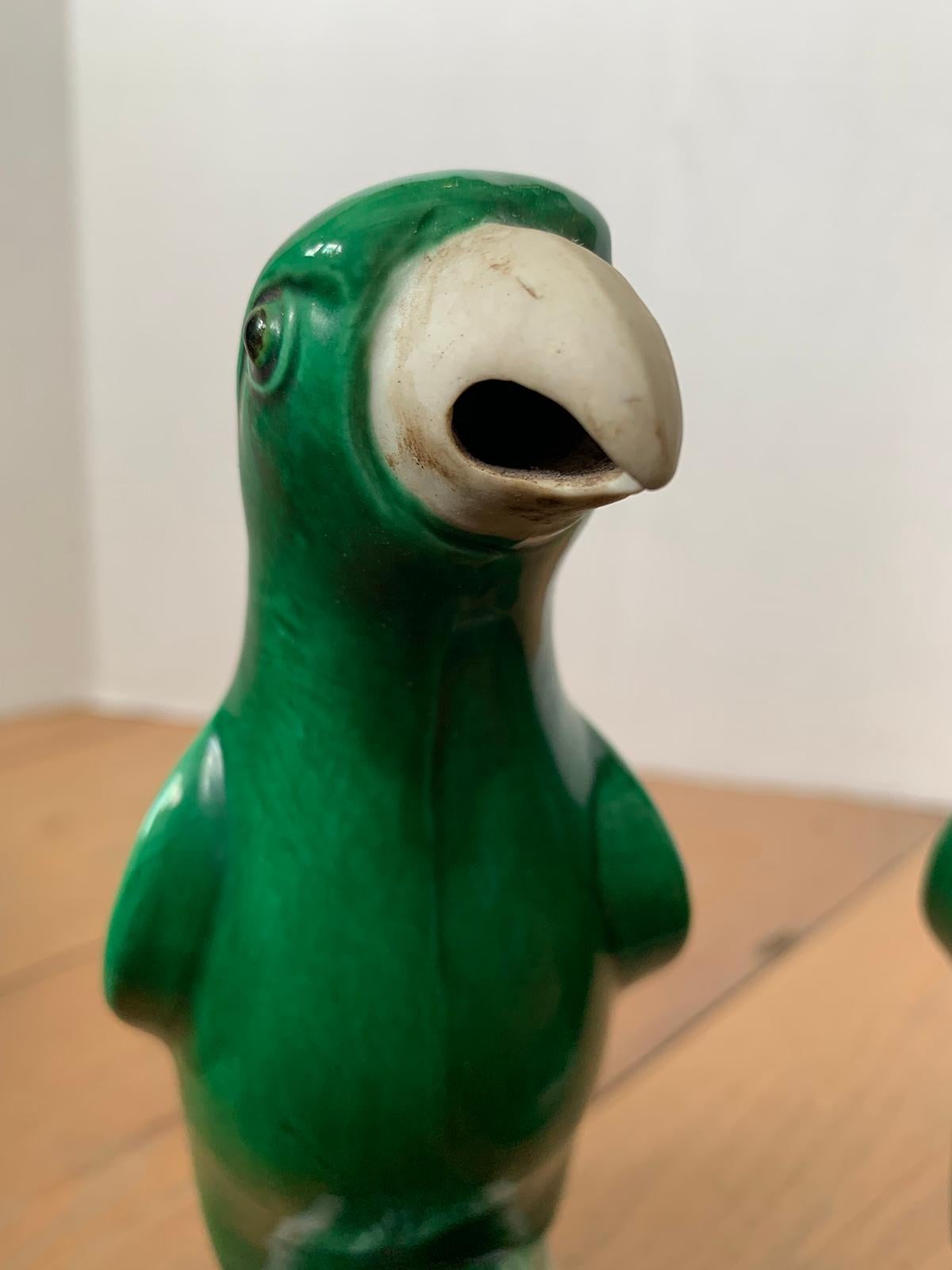 Pair of 19th Century Chinese Export Green Glazed Porcelain Parrots, Unmarked For Sale 5