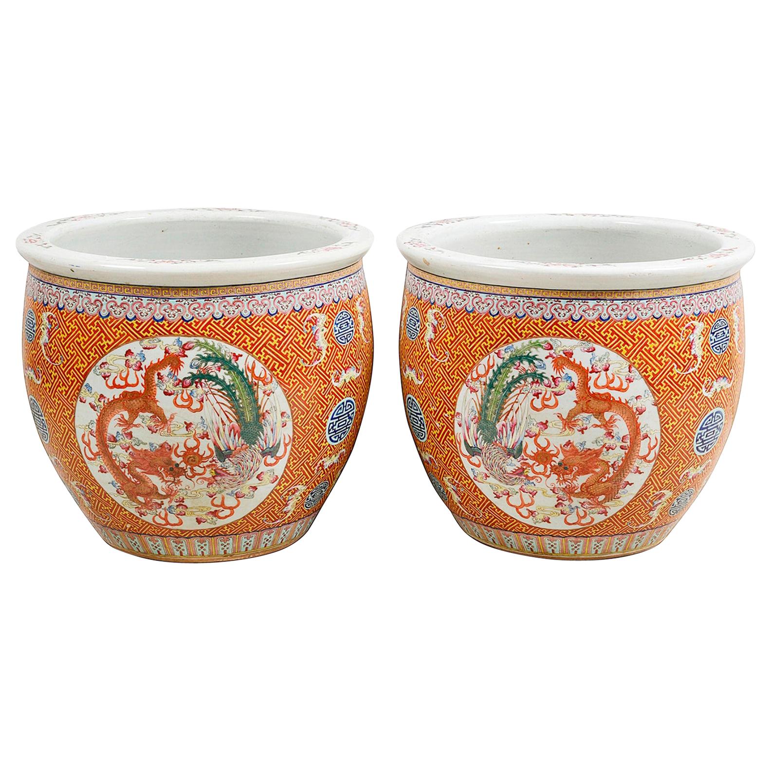 Pair of 19th Century Chinese Famille Rose Jardinières