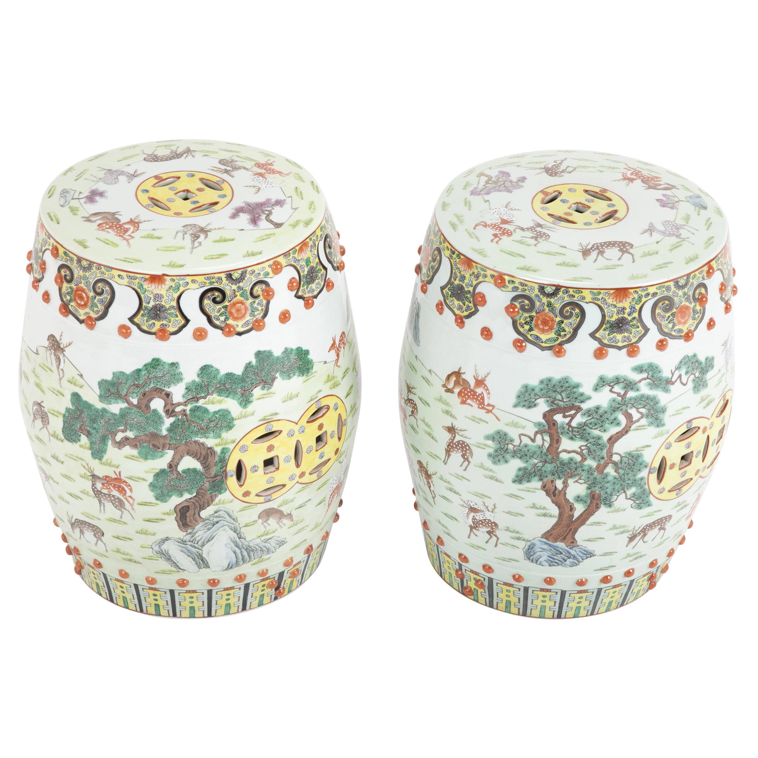 Pair of 19th Century Chinese Famille Rose Porcelain Garden Seat