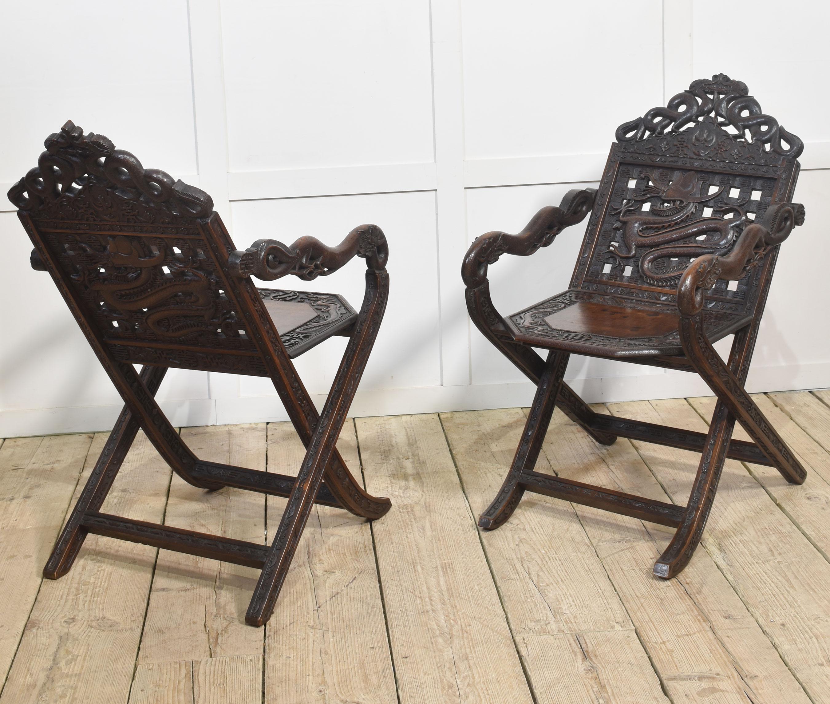 Pair of 19th century Chinese folding armchairs For Sale 4