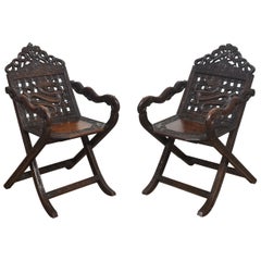 Antique Pair of 19th century Chinese folding armchairs