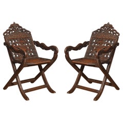 Antique Pair of 19th century Chinese folding armchairs