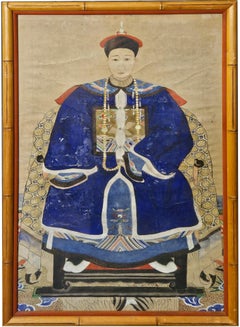 Coppia di ritratti di antenati cinesi del XIX secolo con cornice