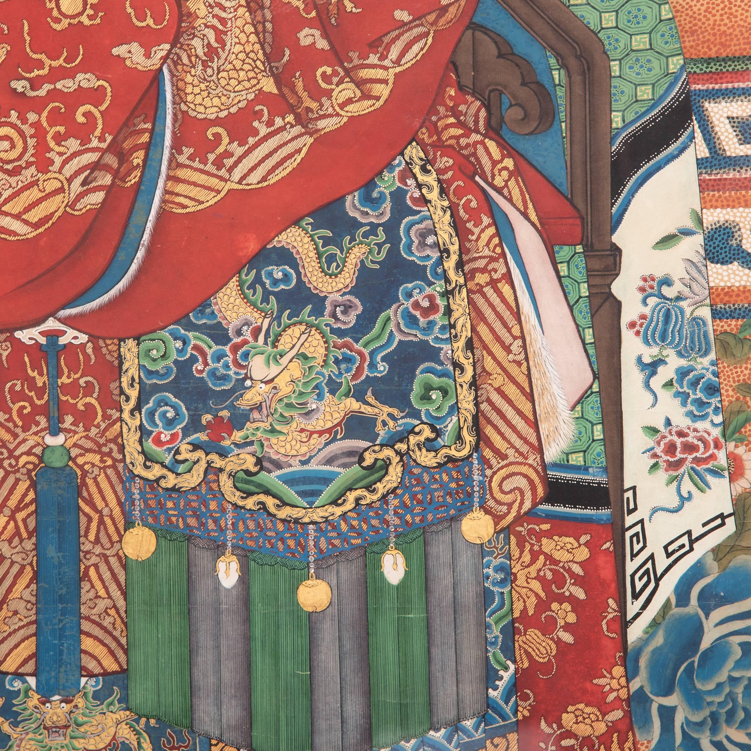 Pair of 19th Century Chinese Framed Ancestor Portraits In Good Condition In Chicago, IL