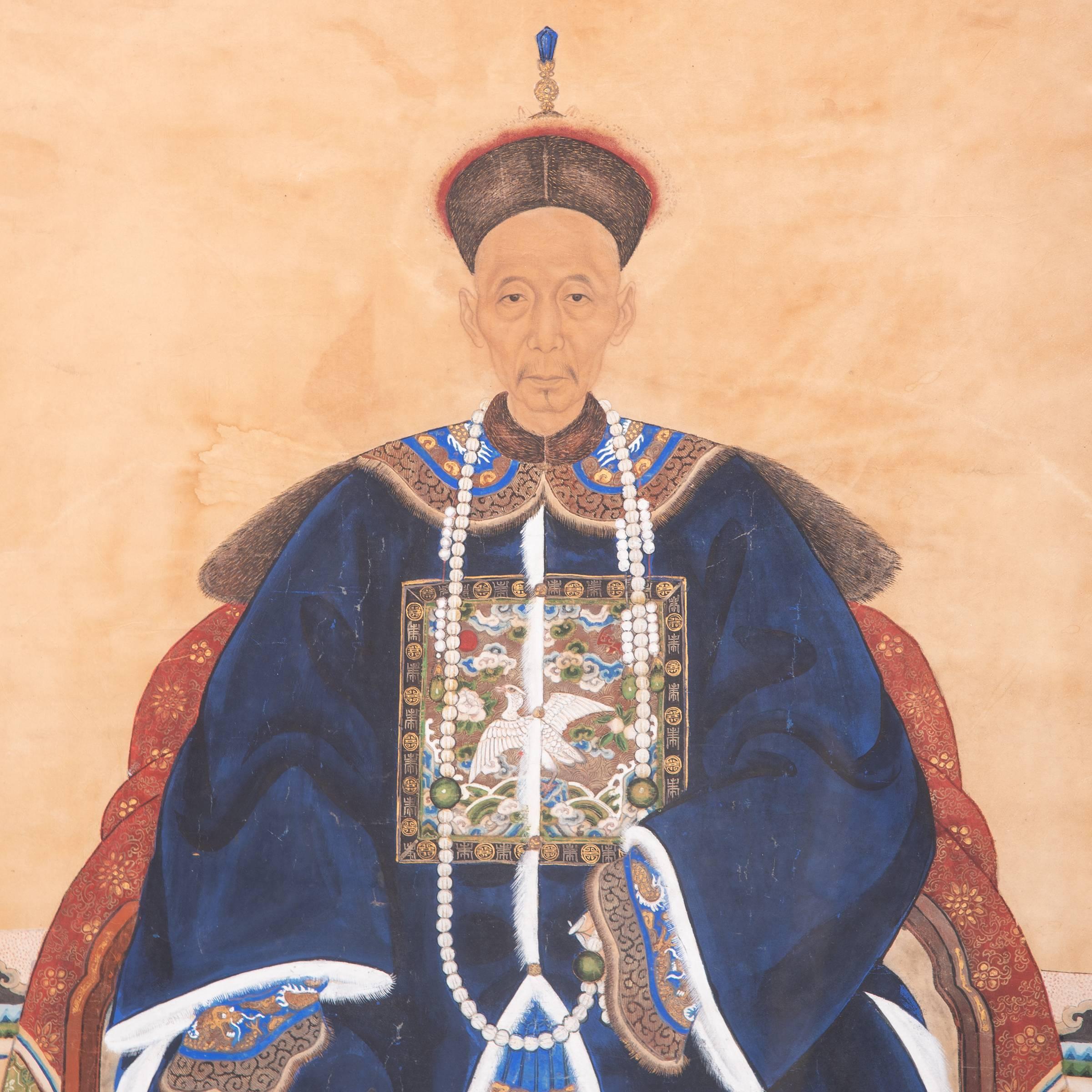Pair of 19th Century Chinese Framed Ancestor Portraits 2