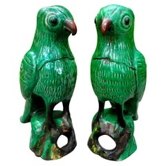 Pair of 19th Century Chinese Glazed Birds or Parrots
