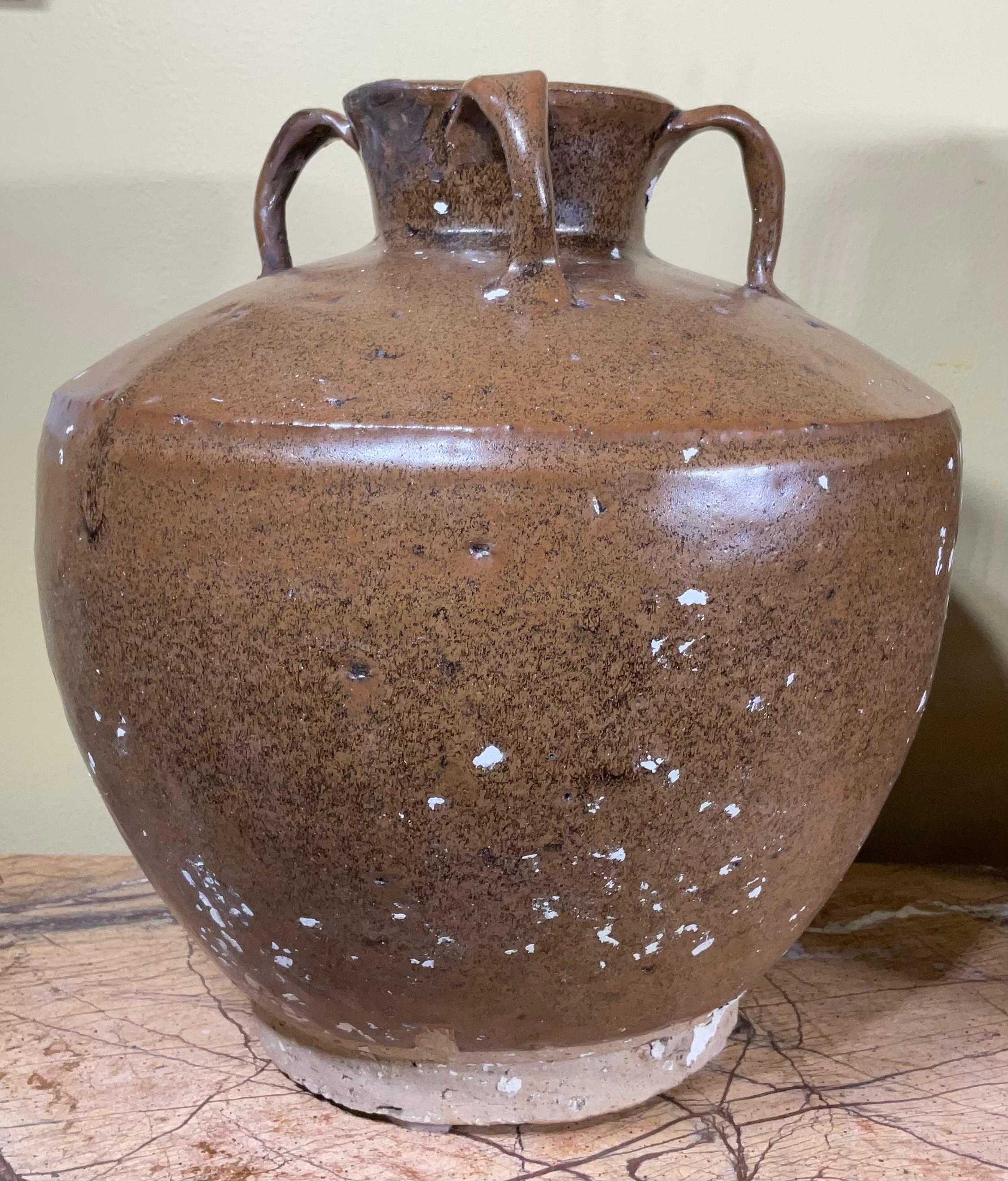 Rustic Pair of 19th Century Chinese Glazed Stoneware Jars