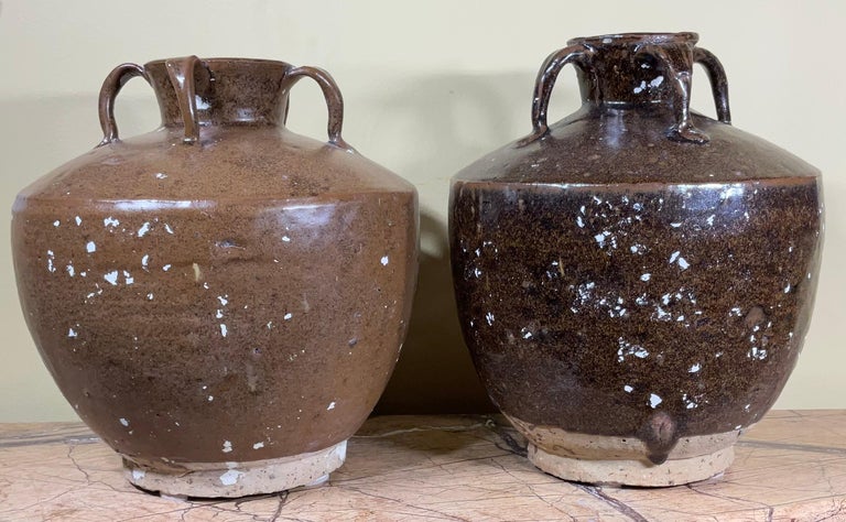 Terracotta Pair of 19th Century Chinese Glazed Stoneware Jars For Sale