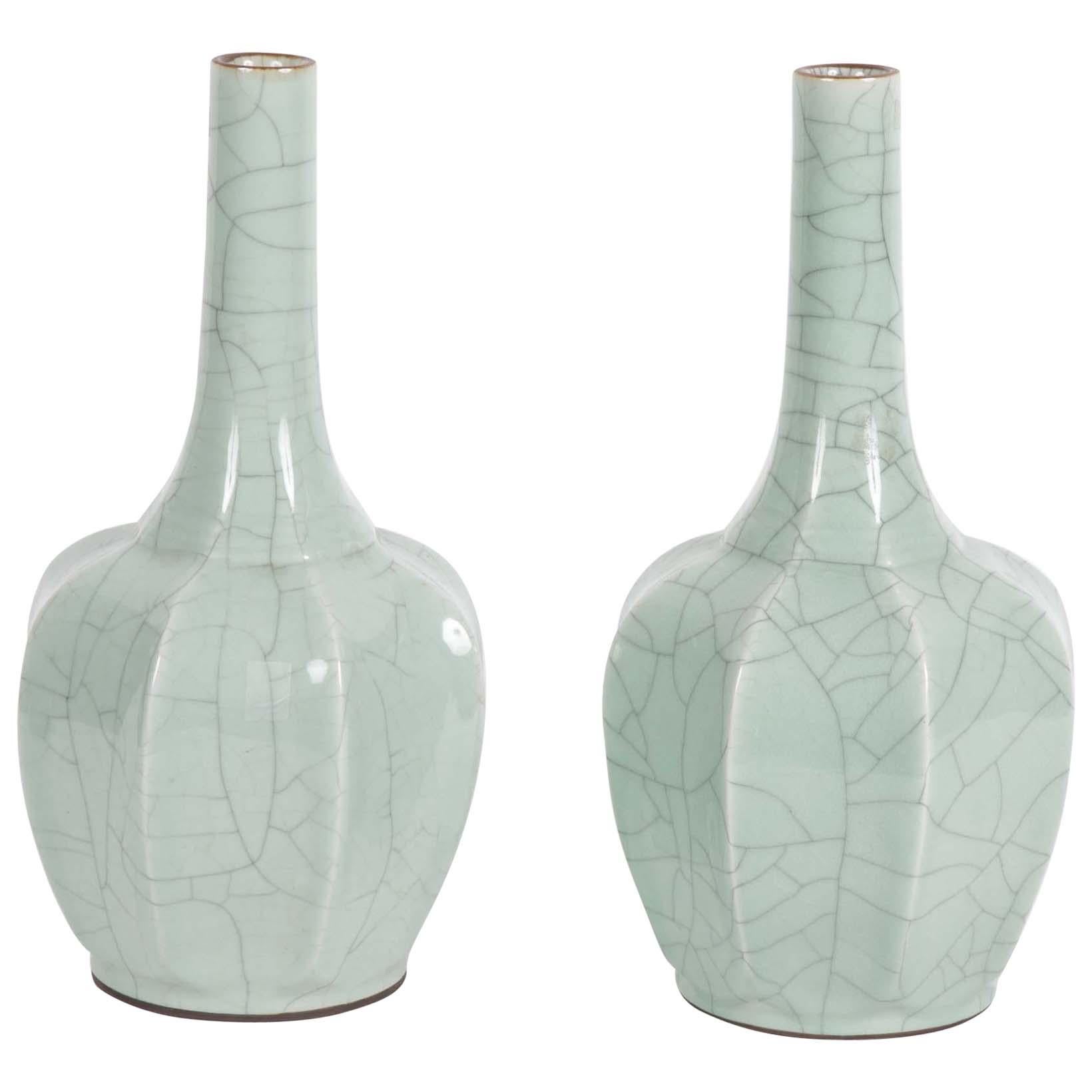 Pair of 19th Century Chinese Guan Type Vases For Sale