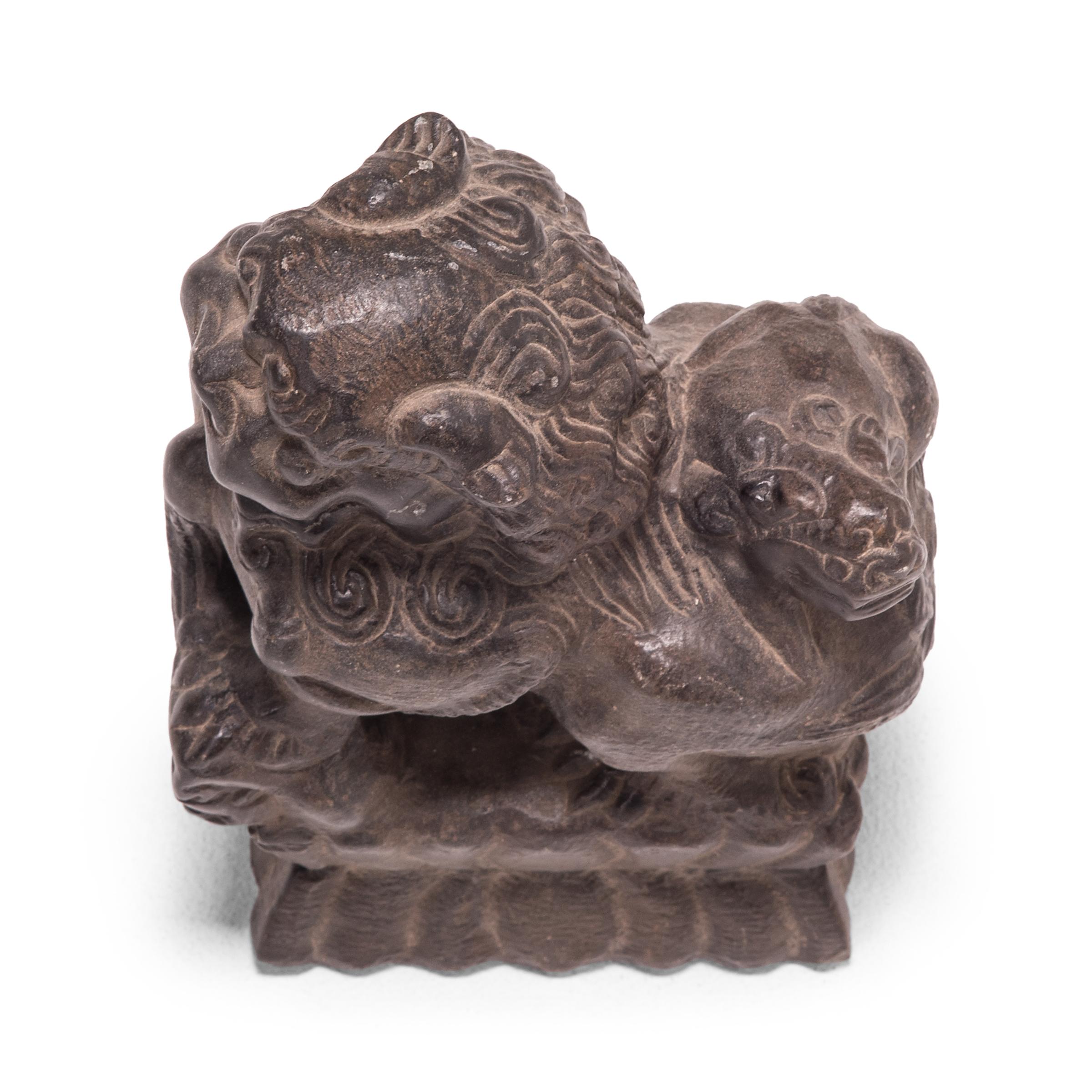 Stone Pair of 19th Century Chinese Guardian Fu Dogs