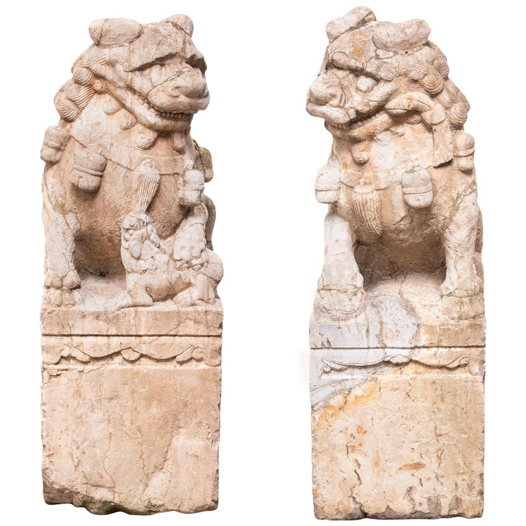 Pair of 19th Century Chinese Guardian Lion Dogs with Cubs For Sale at ...