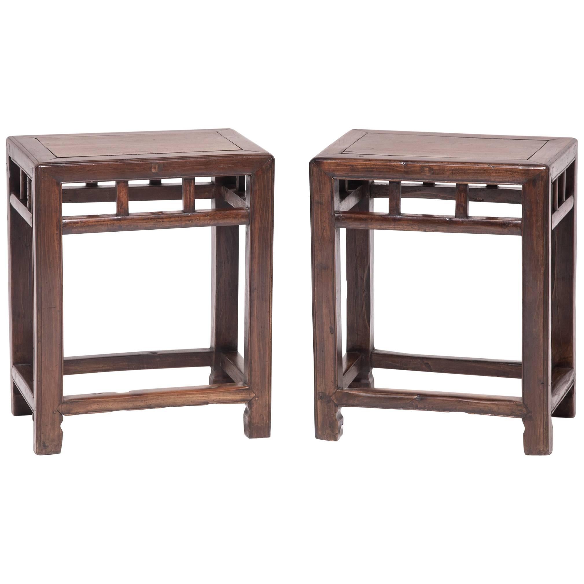 Pair of 19th Century Chinese Jia Zhen and Beech Half Stools