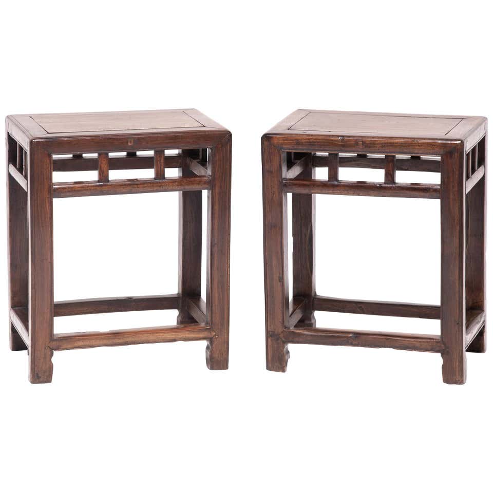 Asian Stool Pair of Antique Chinese Wooden Stools For Sale at 1stDibs