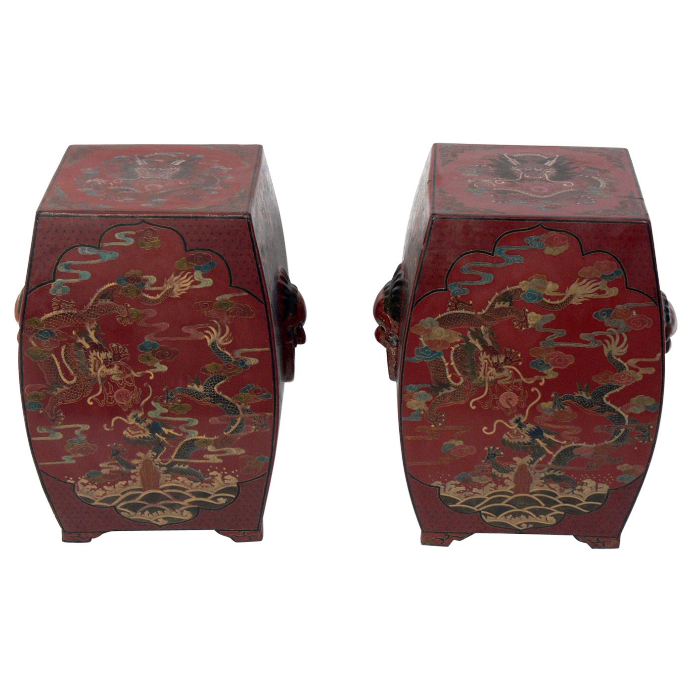 Pair of 19th Century Chinese Lacquered Garden Stools or End Tables