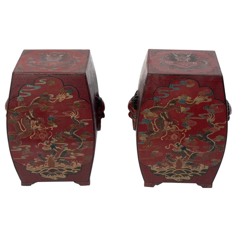 Pair of 19th Century Chinese Lacquered Garden Stools or End Tables For Sale