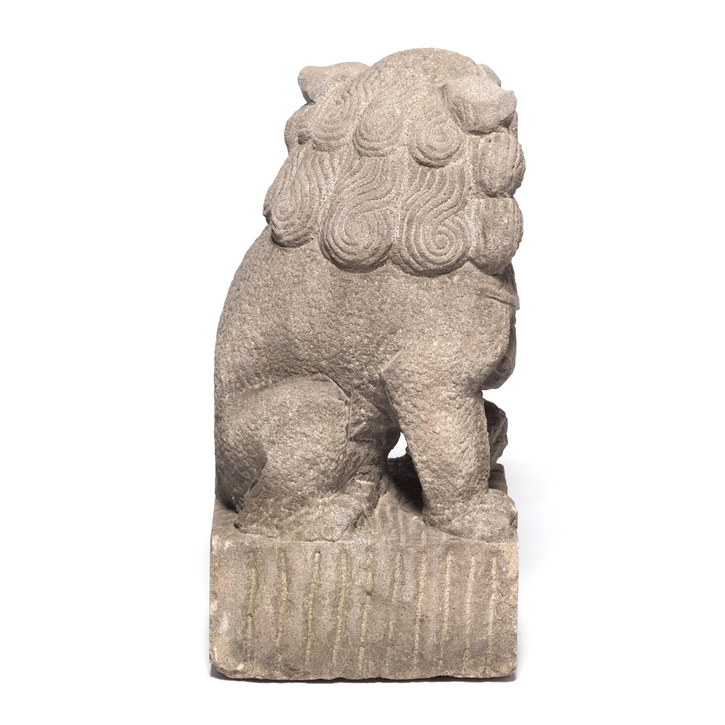 Pair of Chinese Stone Fu Dog Protectors, c. 1850 In Good Condition In Chicago, IL