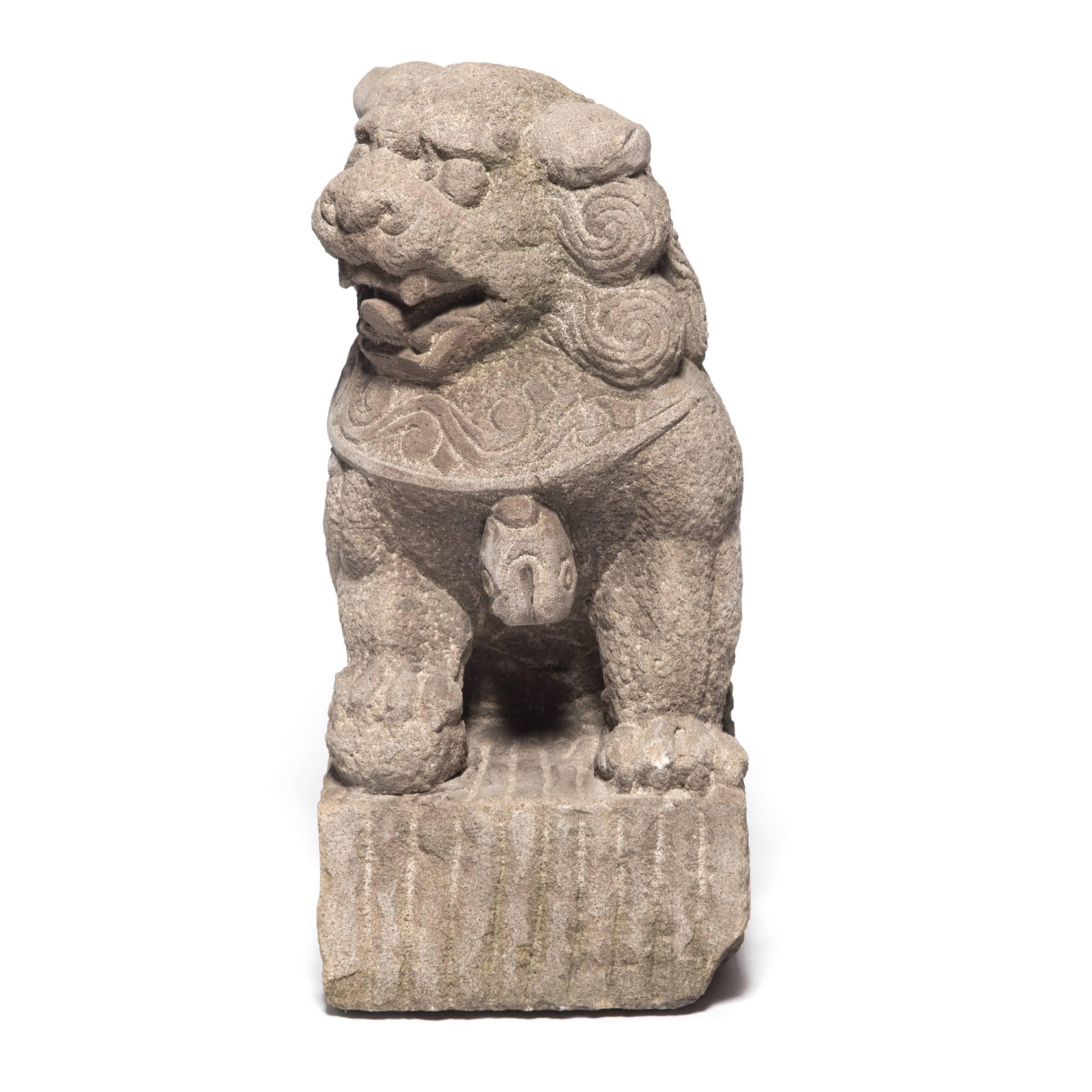 Pair of Chinese Stone Fu Dog Protectors, c. 1850 2