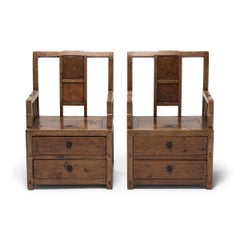 Coppia di poltrone da mercante cinesi con intarsi in legno di radica, 1850 ca.