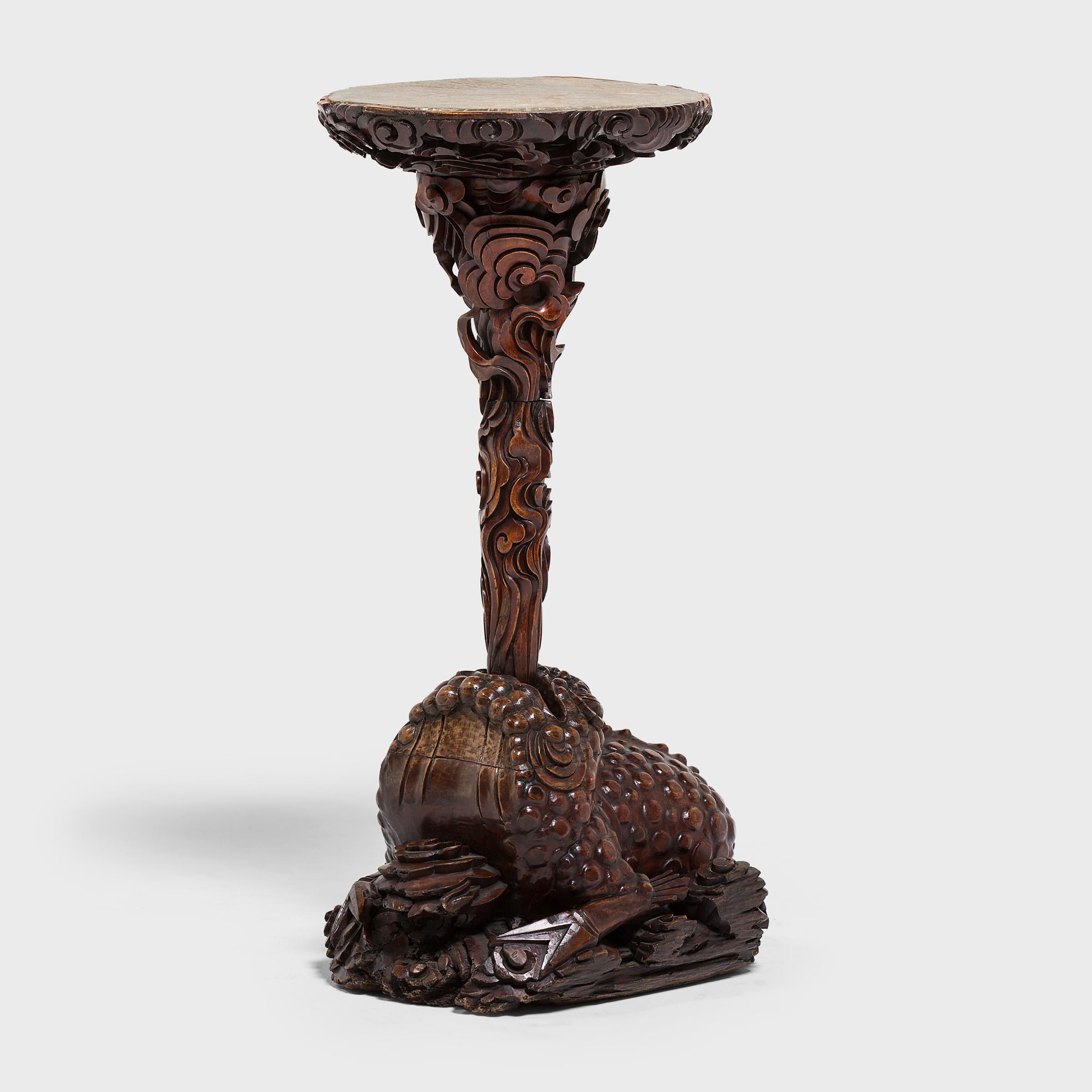 Each of these 19th century incense stands is intricately carved in the form of a mythical three-legged toad, a potent symbol of luck and prosperity. Known as the Jin Chan, or Money Toad, this mythical amphibian is the animal companion of Daoist