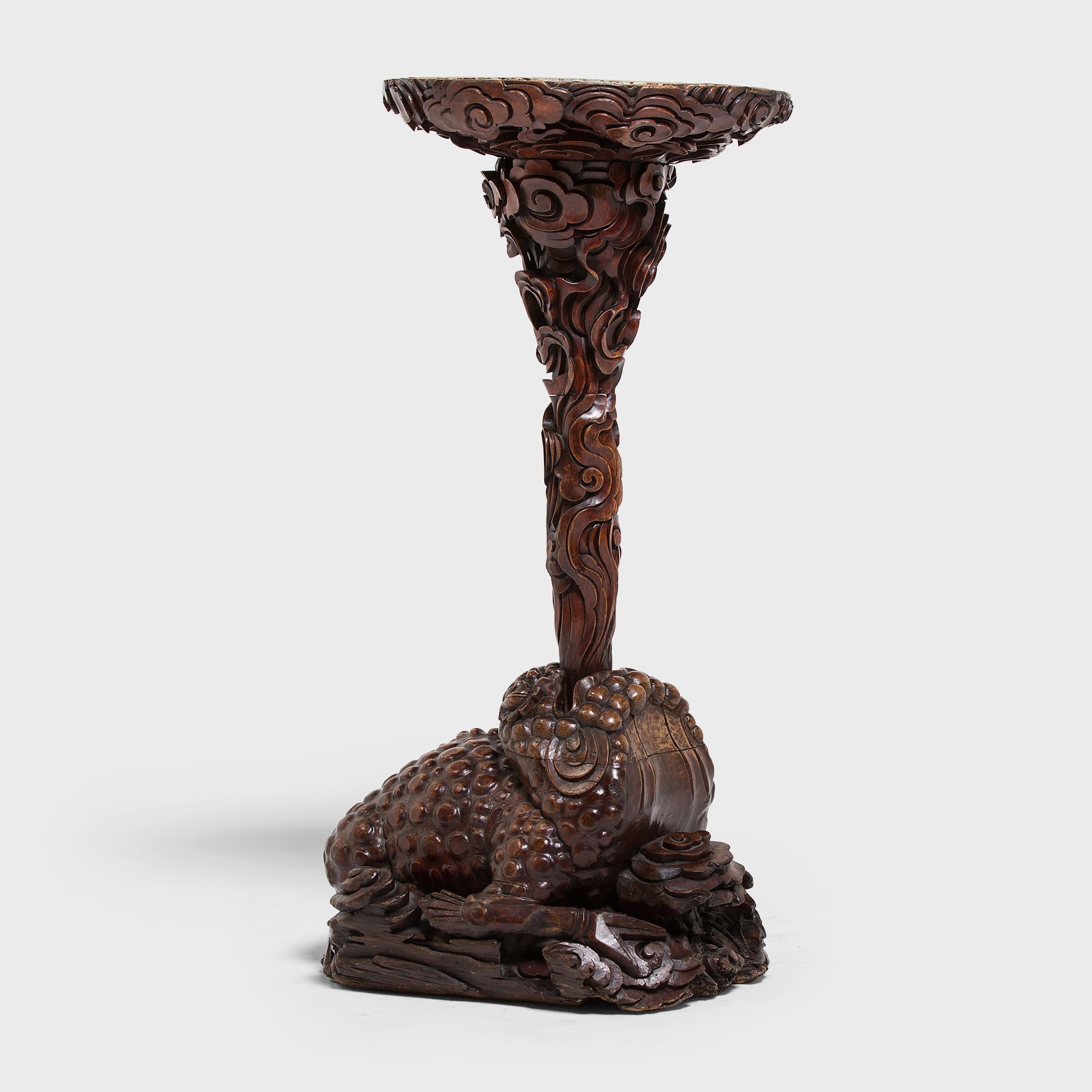 Qing Pair of 19th Century Chinese Mythical Toad Incense Stands