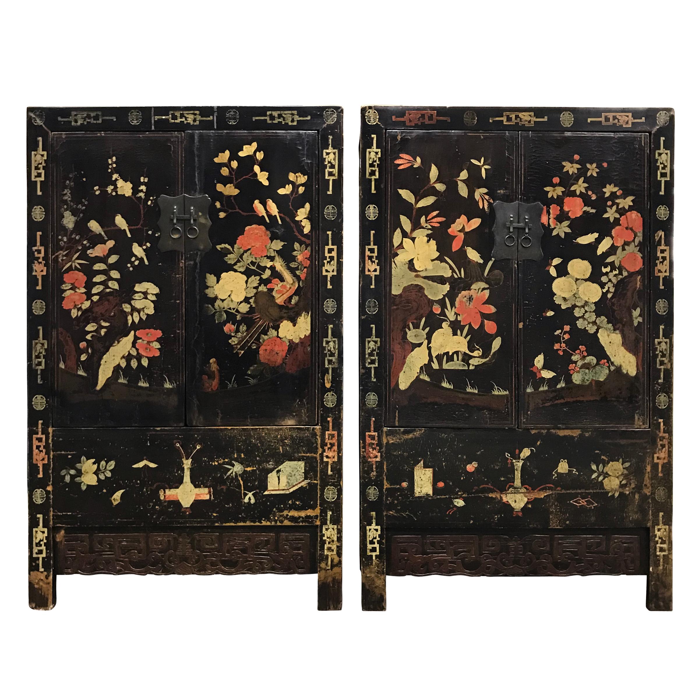 Pair of 19th Century Chinese Painted Cabinets