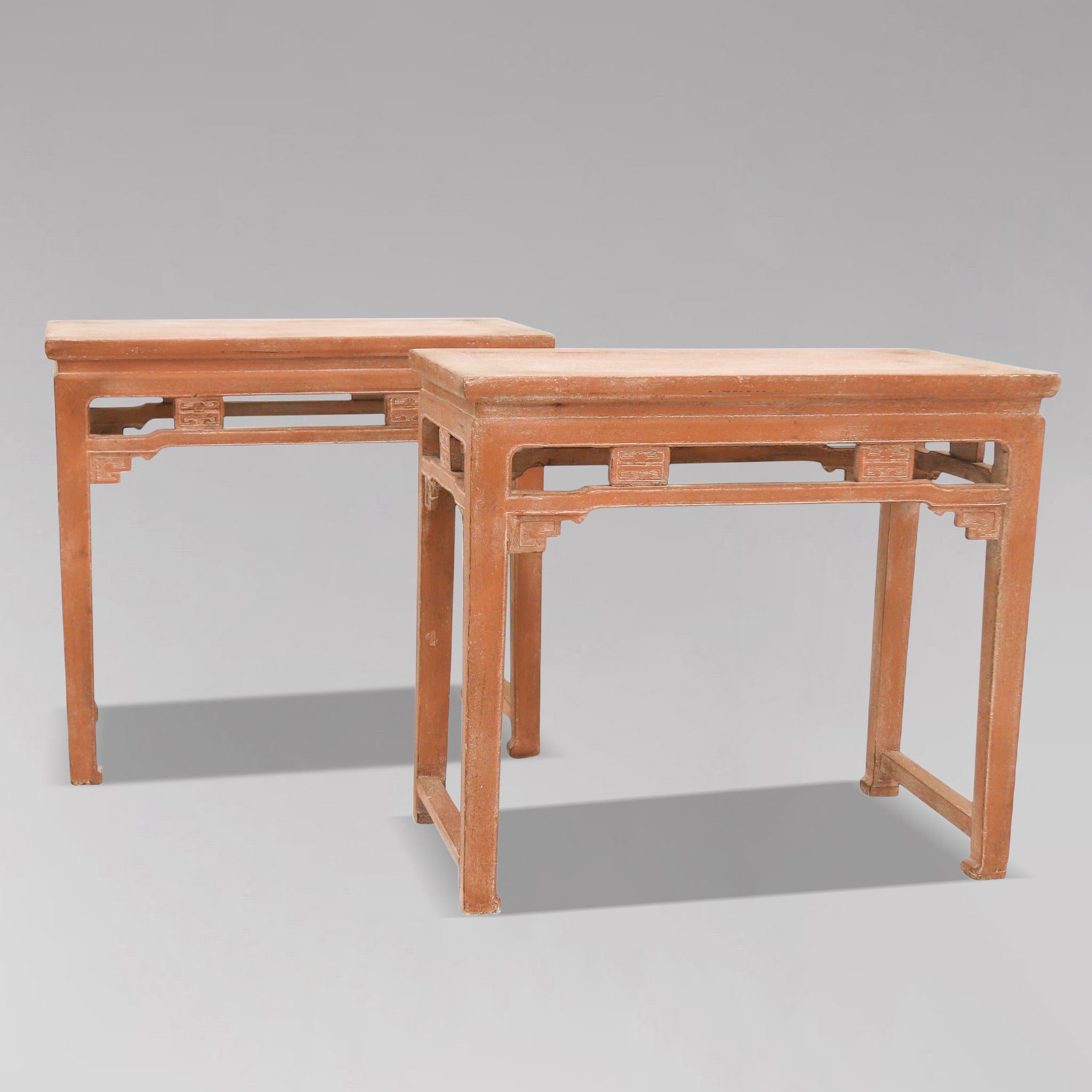 Hand-Painted Pair of 19th Century Chinese Painted Console Tables For Sale