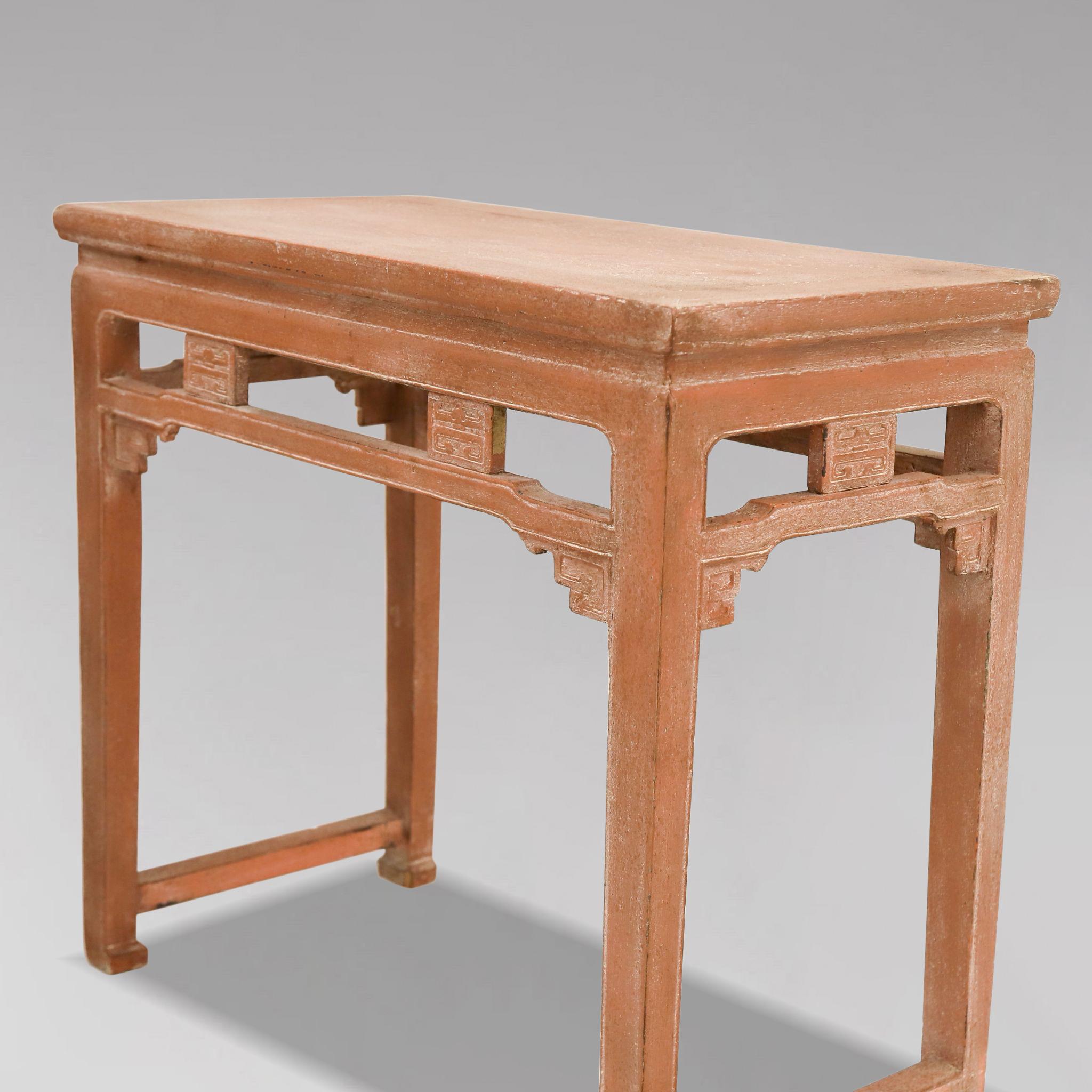Wood Pair of 19th Century Chinese Painted Console Tables For Sale