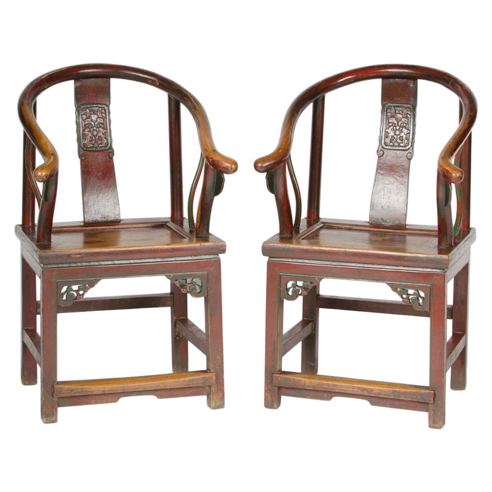 Pair of 19th Century Chinese Painted Horseshoe Back Armchairs