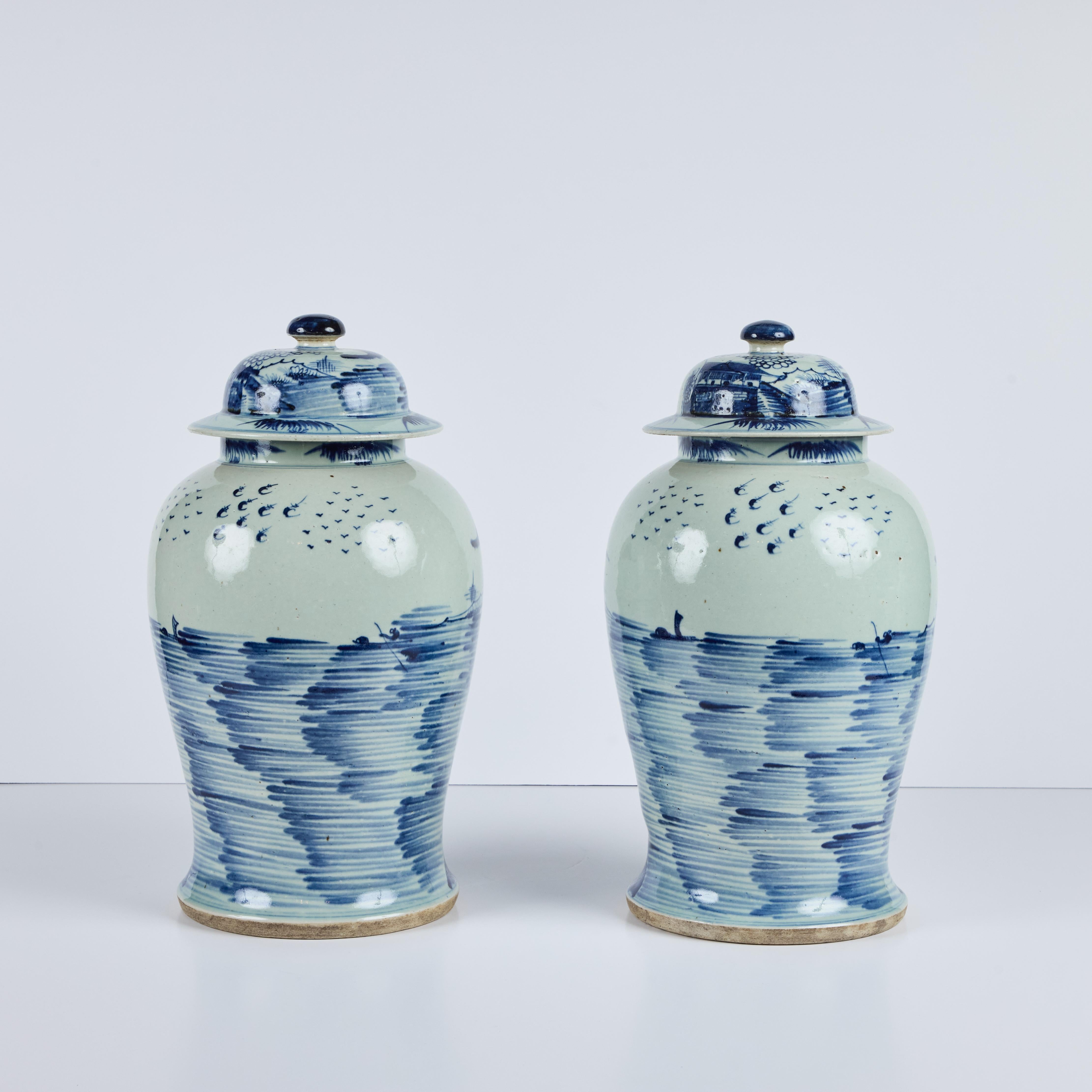 Chinoiserie Pair of early 20th century, circa 1920 Chinese Porcelain Lidded Jars For Sale