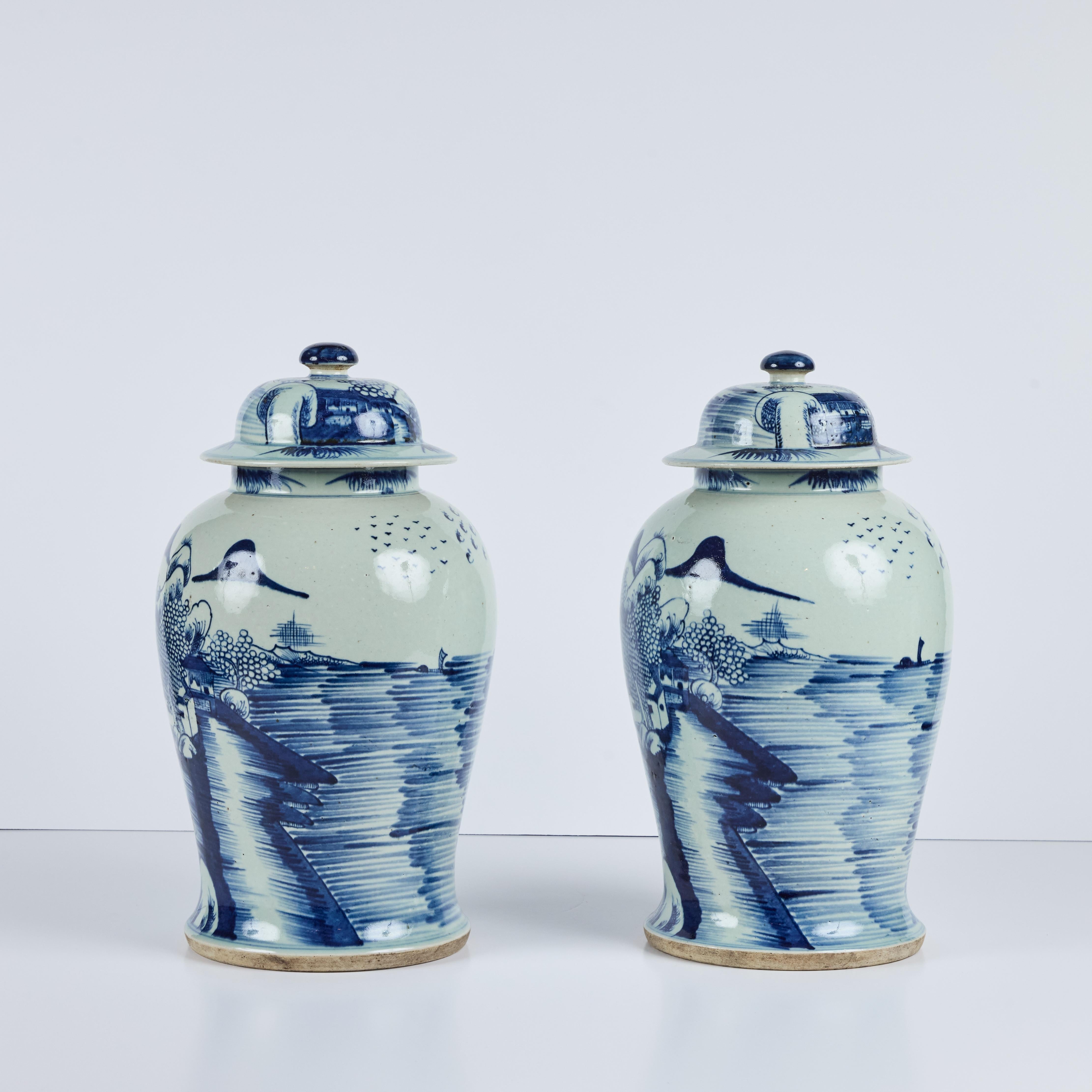 Glazed Pair of early 20th century, circa 1920 Chinese Porcelain Lidded Jars For Sale
