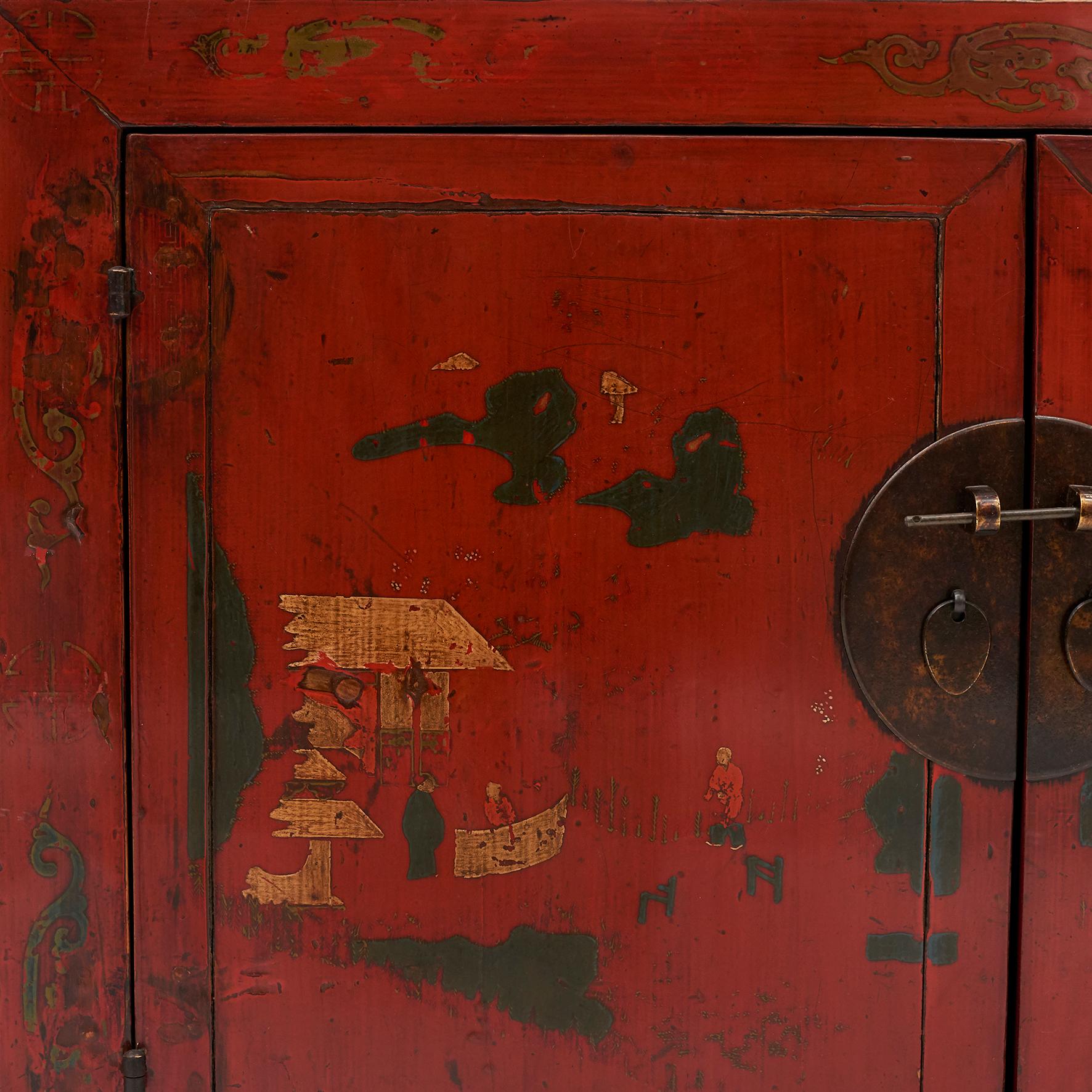 Pair of 19th Century Chinese Qing Dynasty Style Cabinets, Original Decorations 5