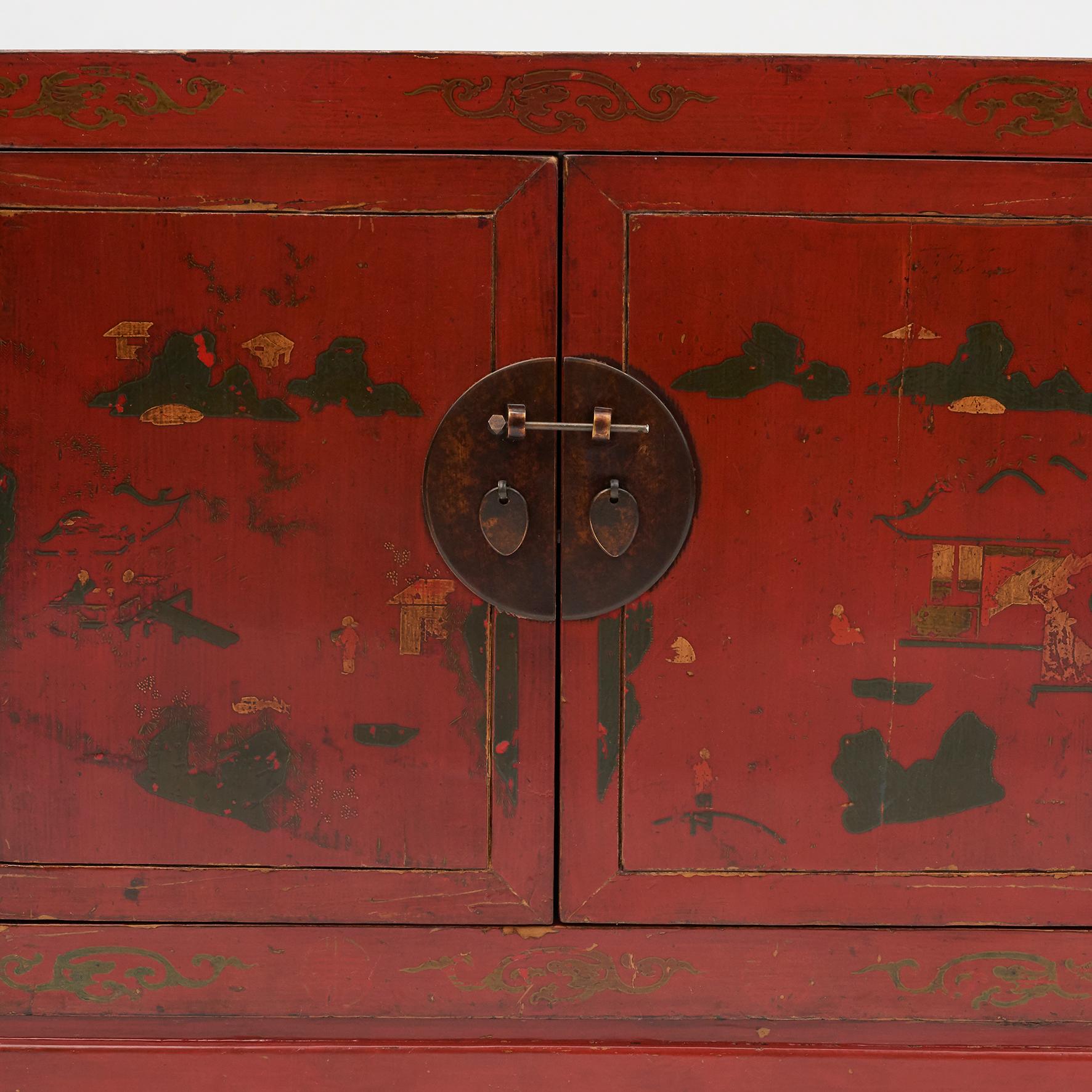 Pair of 19th Century Chinese Qing Dynasty Style Cabinets, Original Decorations In Good Condition In Kastrup, DK