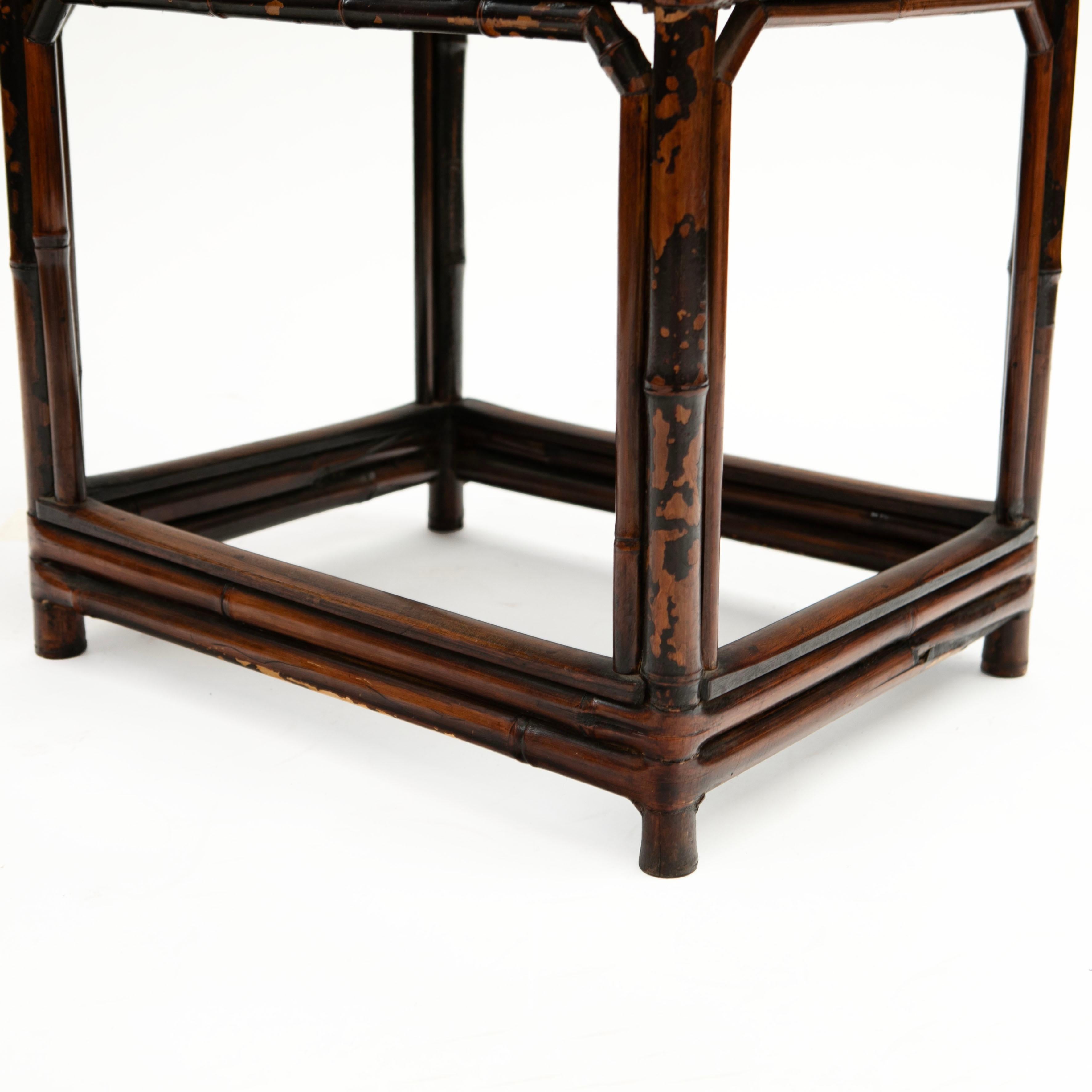 Pair of 19th Century Chinese Qing Period Bamboo Arm Chairs with Burgundy Lacquer For Sale 8